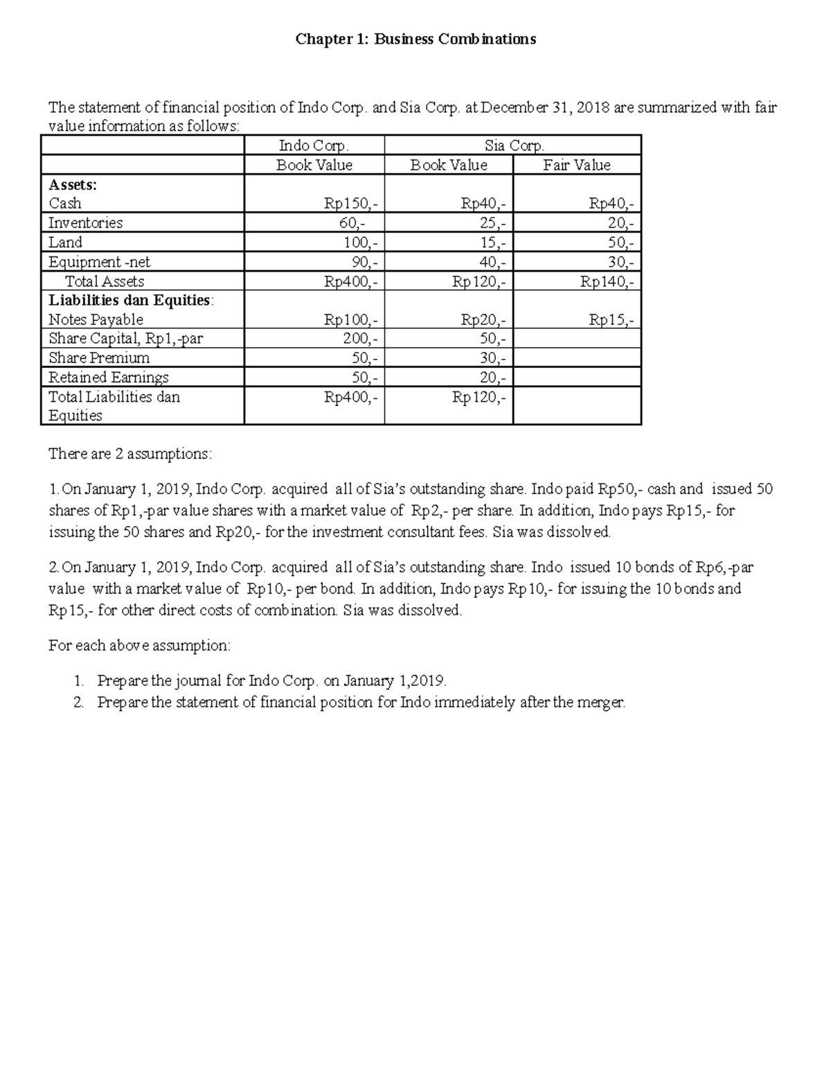 Exercise - Chapter 1 - Business Combination - Chapter 1: Business ...
