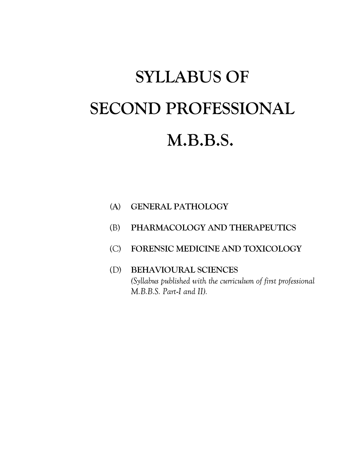 Mbbssecsyllabus - SYLLABUS OF SECOND PROFESSIONAL M.B.B. (A) GENERAL ...