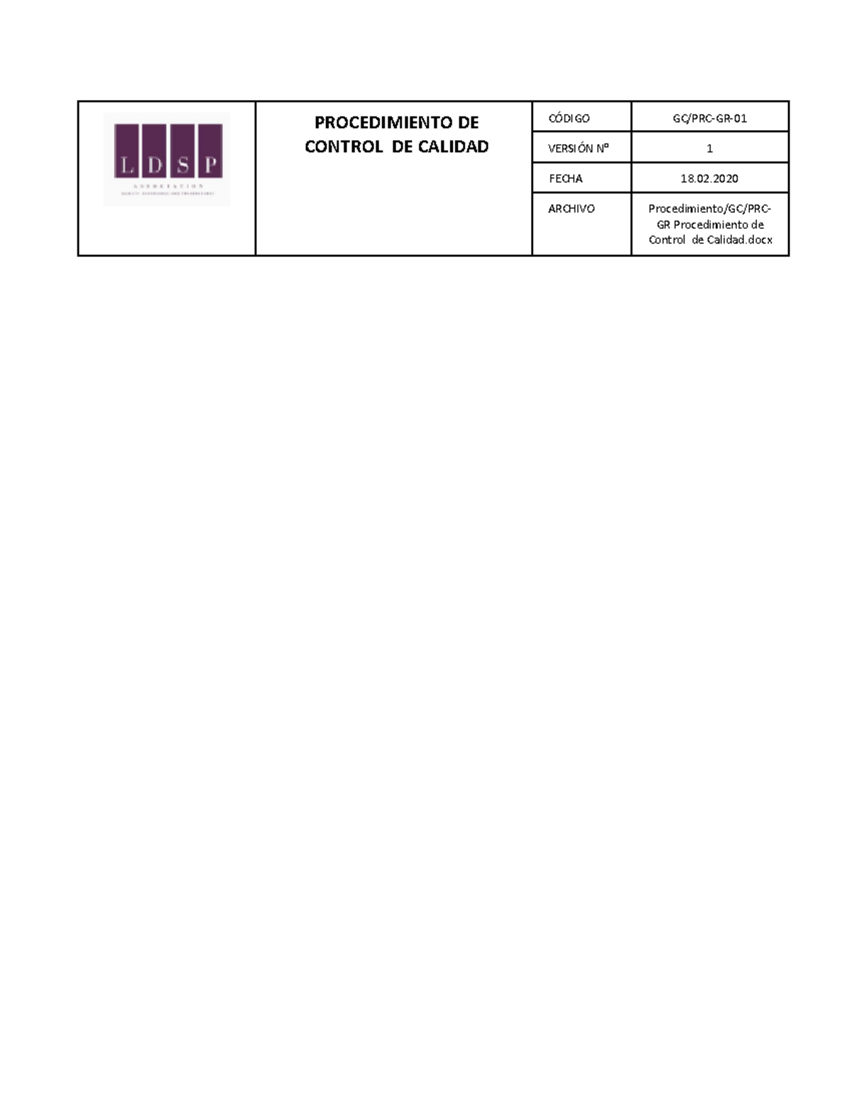 PROCEDIMIENTO DE CONTROL DE CALIDAD - PROCEDIMIENTO DE CONTROL DE ...