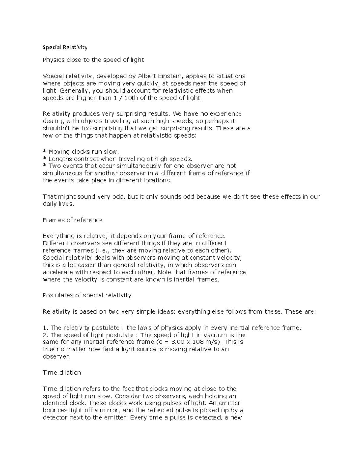 CC 10 - Lecture notes 10 - Special Relativity Physics close to the ...