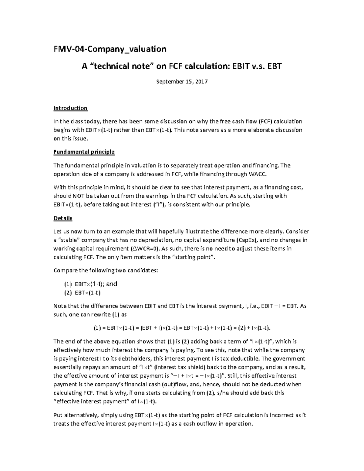 FCF-EBIT-EBT - Notes de cours 1 - FMV- 04 -Company_valuation A ...