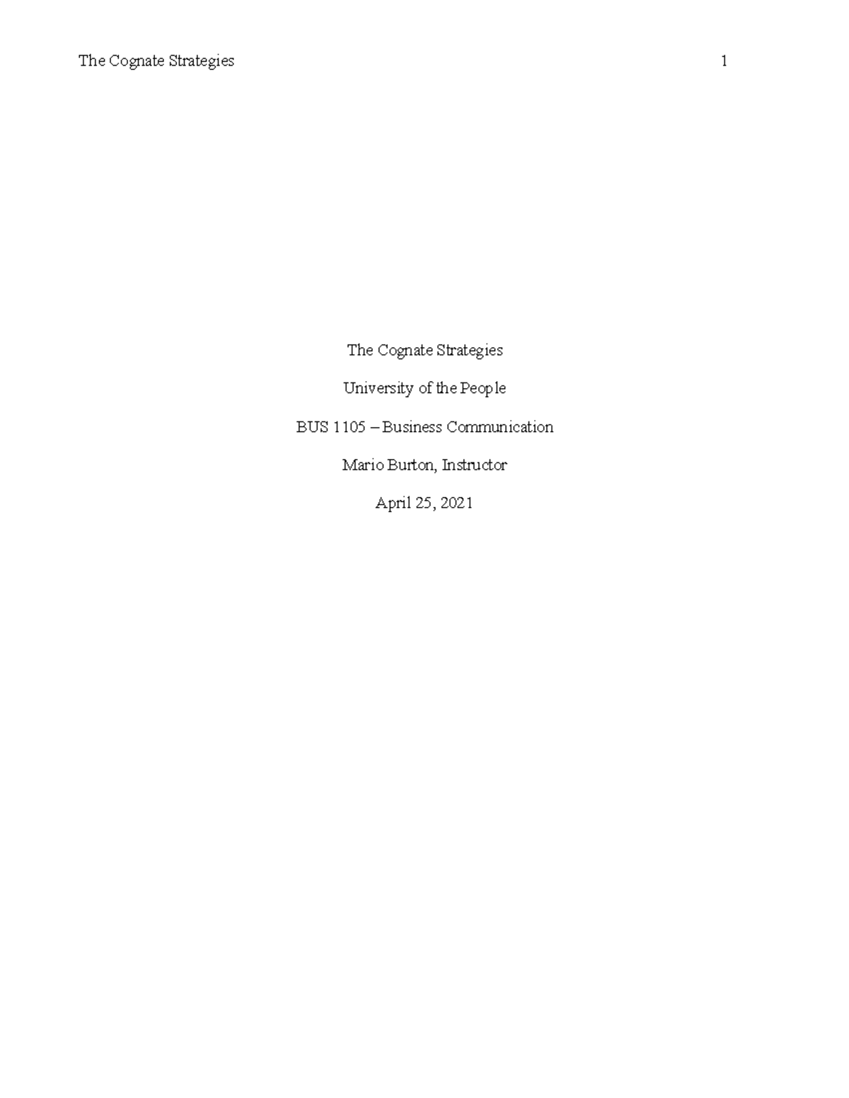 BUS 1105 - Written Assignment Unit 3 - The Cognate Strategies ...