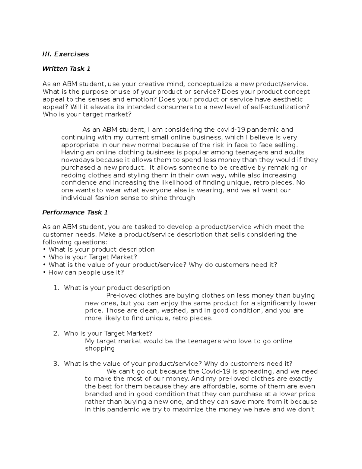 3-4 - a\apas - III. Exercises Written Task 1 As an ABM student, use ...