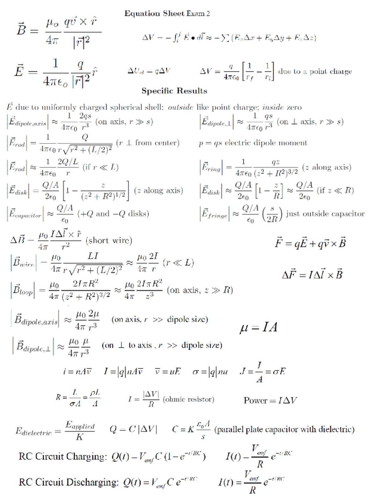 Equation sheet exam 2 v3 - Equation Sheet Exam 2 AV (ExAx Egay E) AI ...