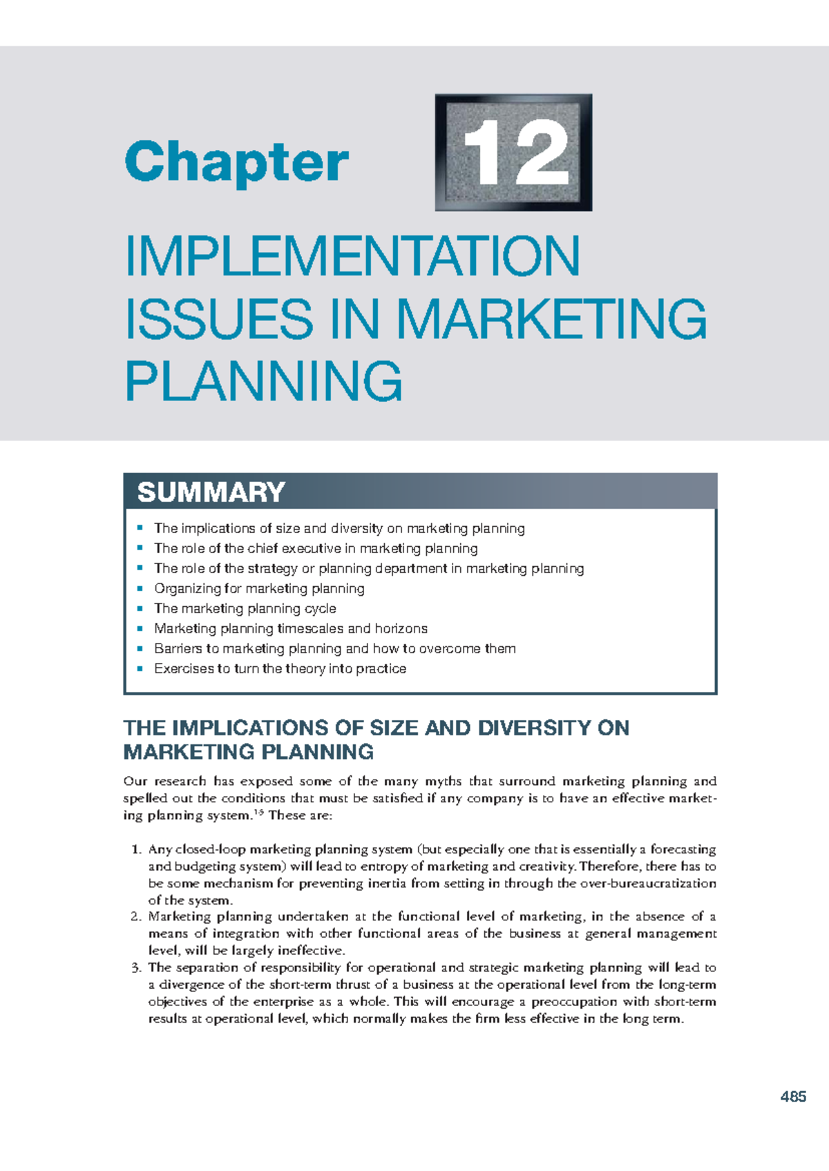 Chapter 12 Implementation Issues in Marketing Planning - 485 Chapter 12 ...