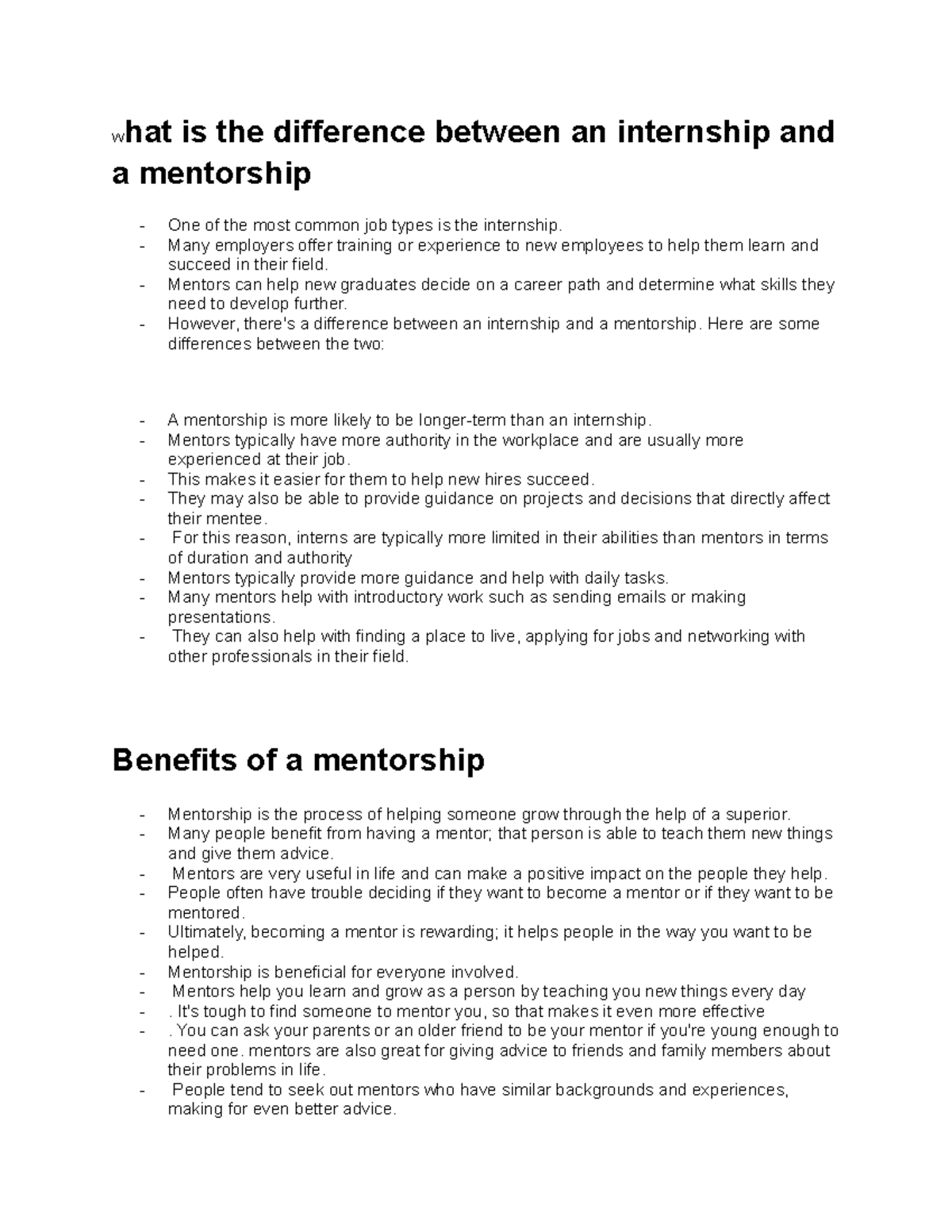 What is the difference between an internship and a mentorship - Many ...
