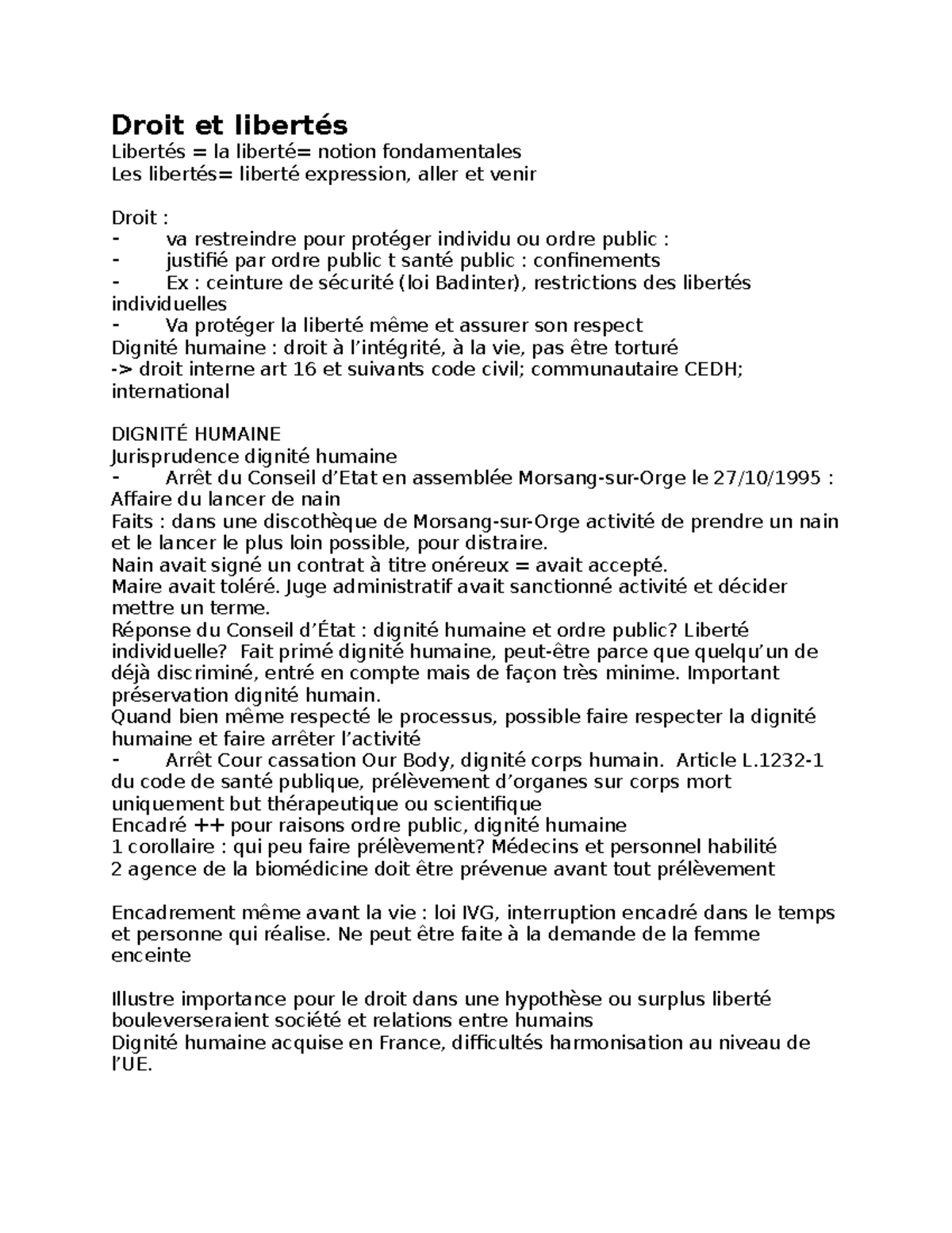 TD Droit et libertés - Droit et libertés Libertés = la liberté= notion ...