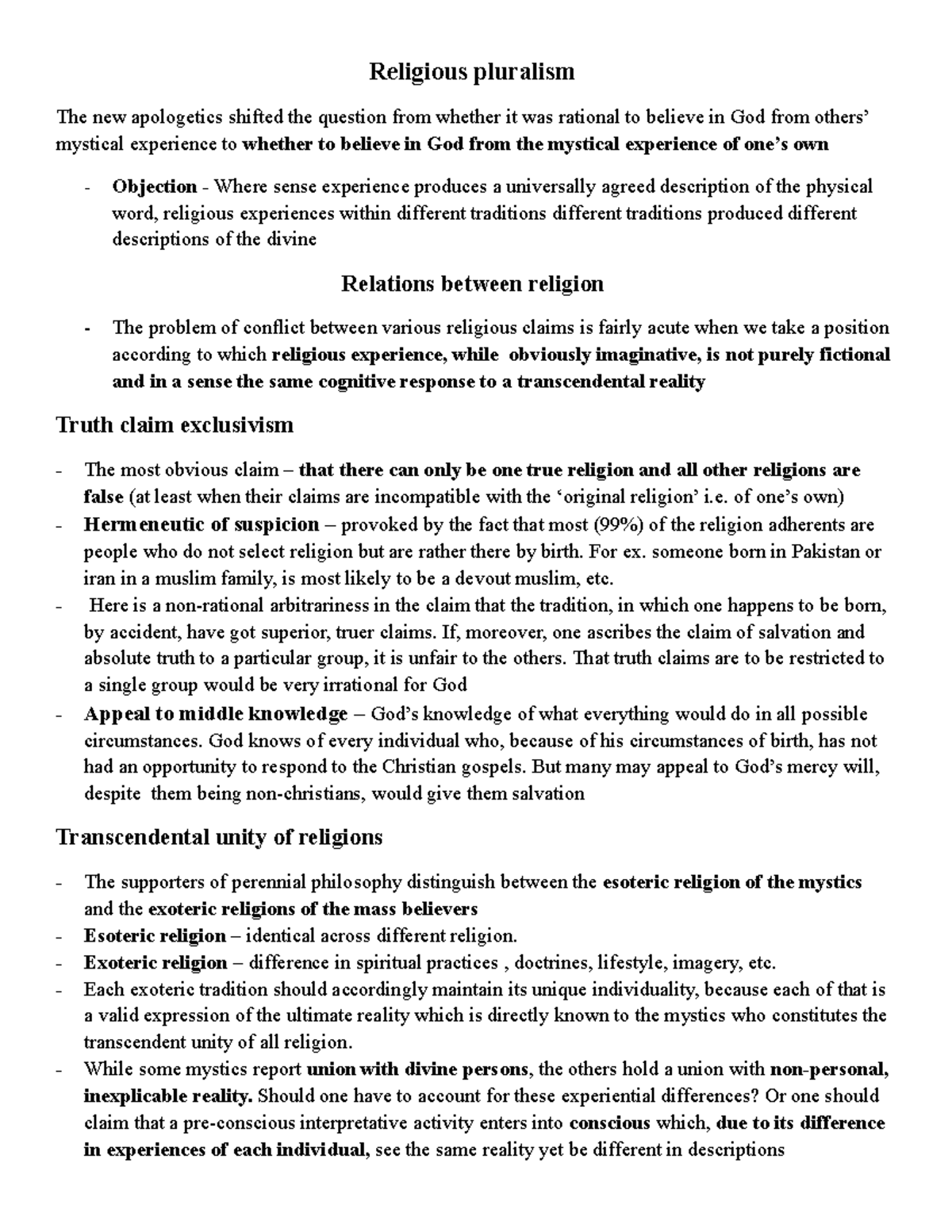 Religious pluralism for third year Religious pluralism The new apologetics shifted the