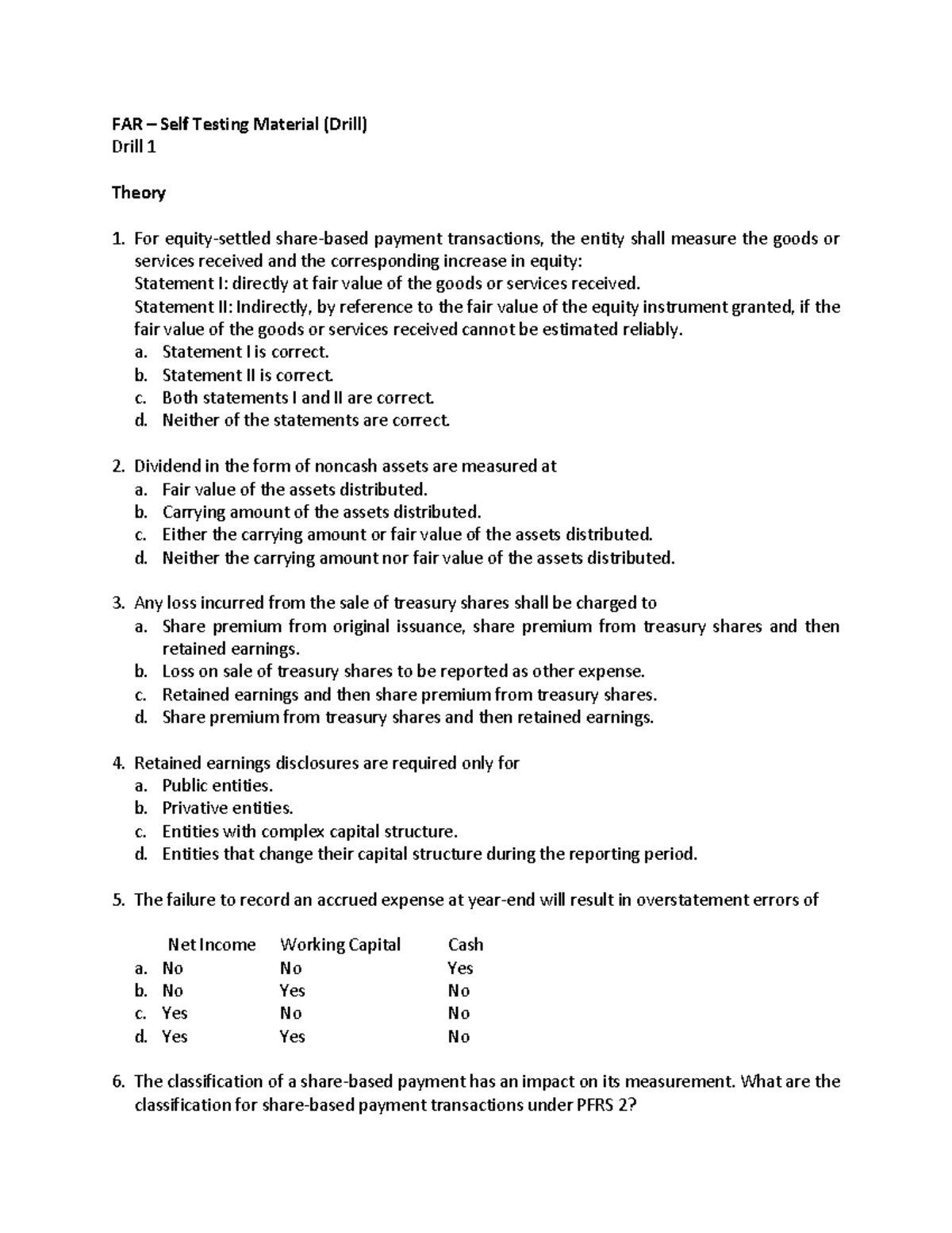 CA - FAR Drill 1 COPY - ghhdfgd - FAR 3 Self Testing Material (Drill ...