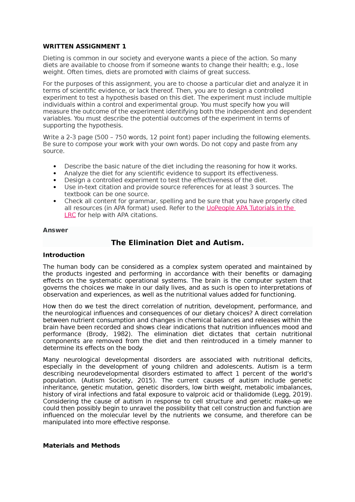 BIOL 1301 Written Assignment Unit 1 - Dieting Research Report - WRITTEN ...