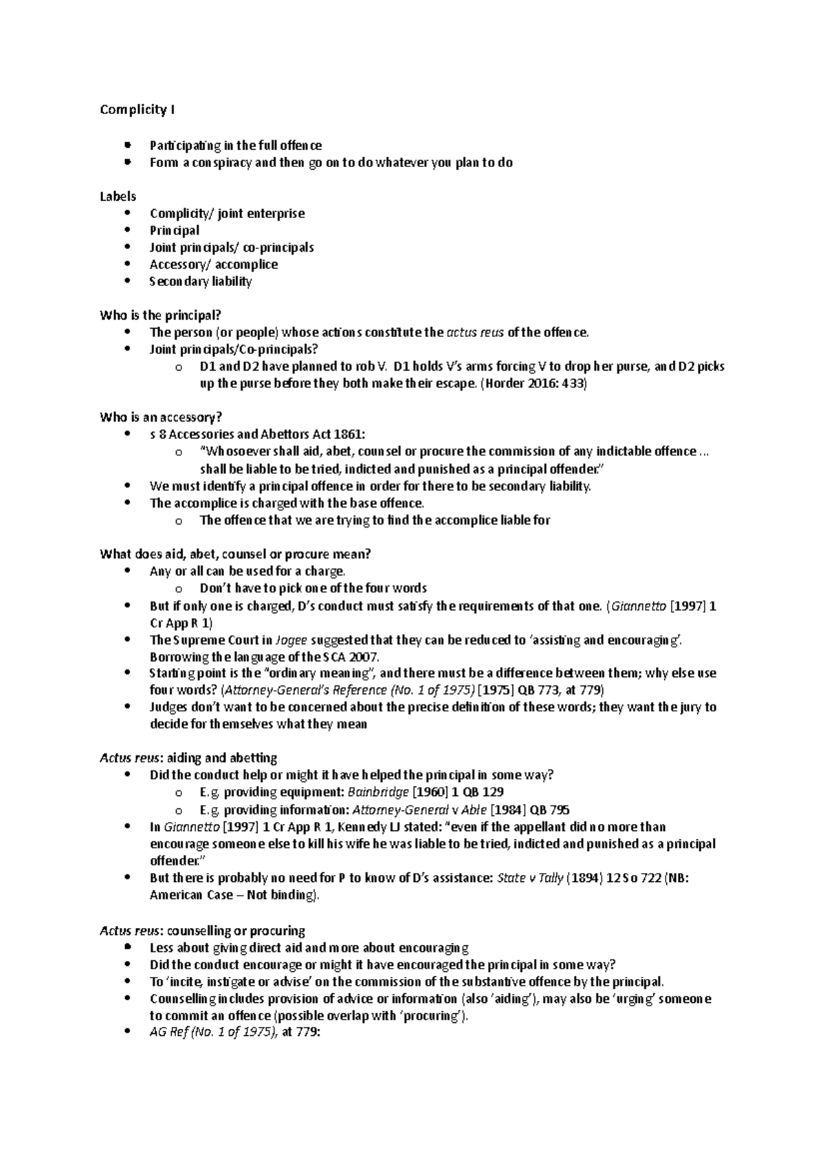 Complicity I - Complicity I Participating In The Full Offence Form A ...