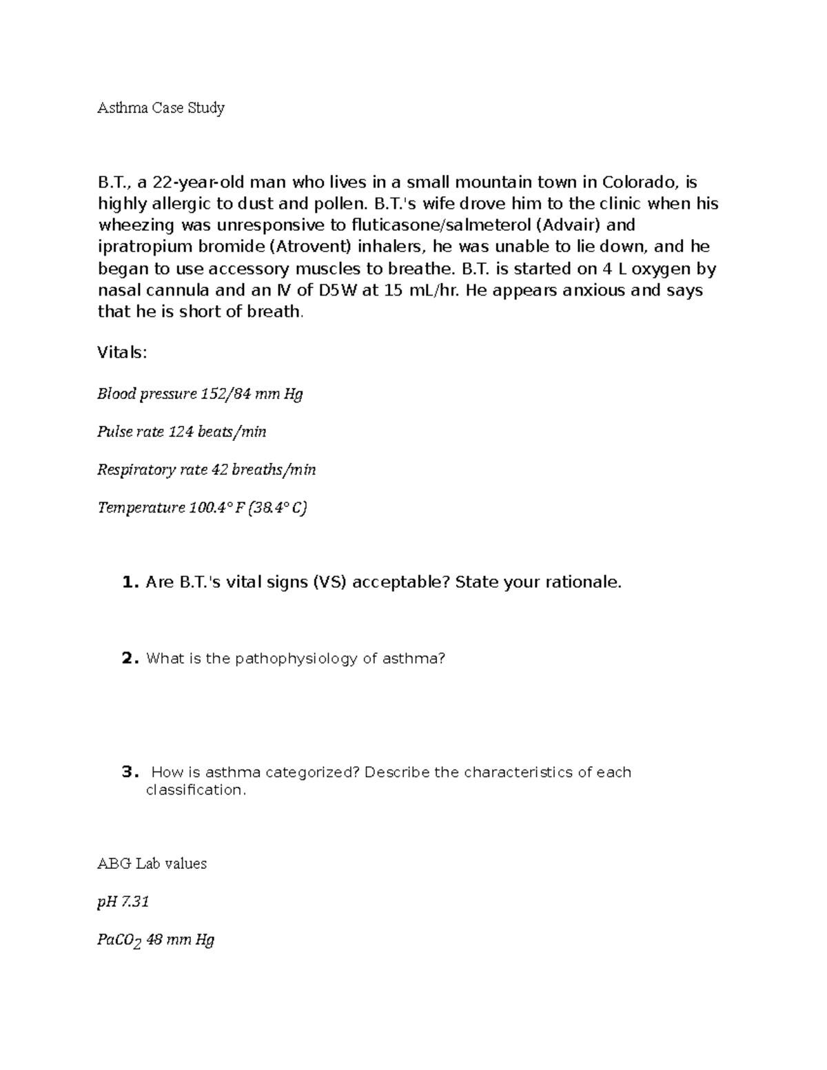 case study on asthma of a child