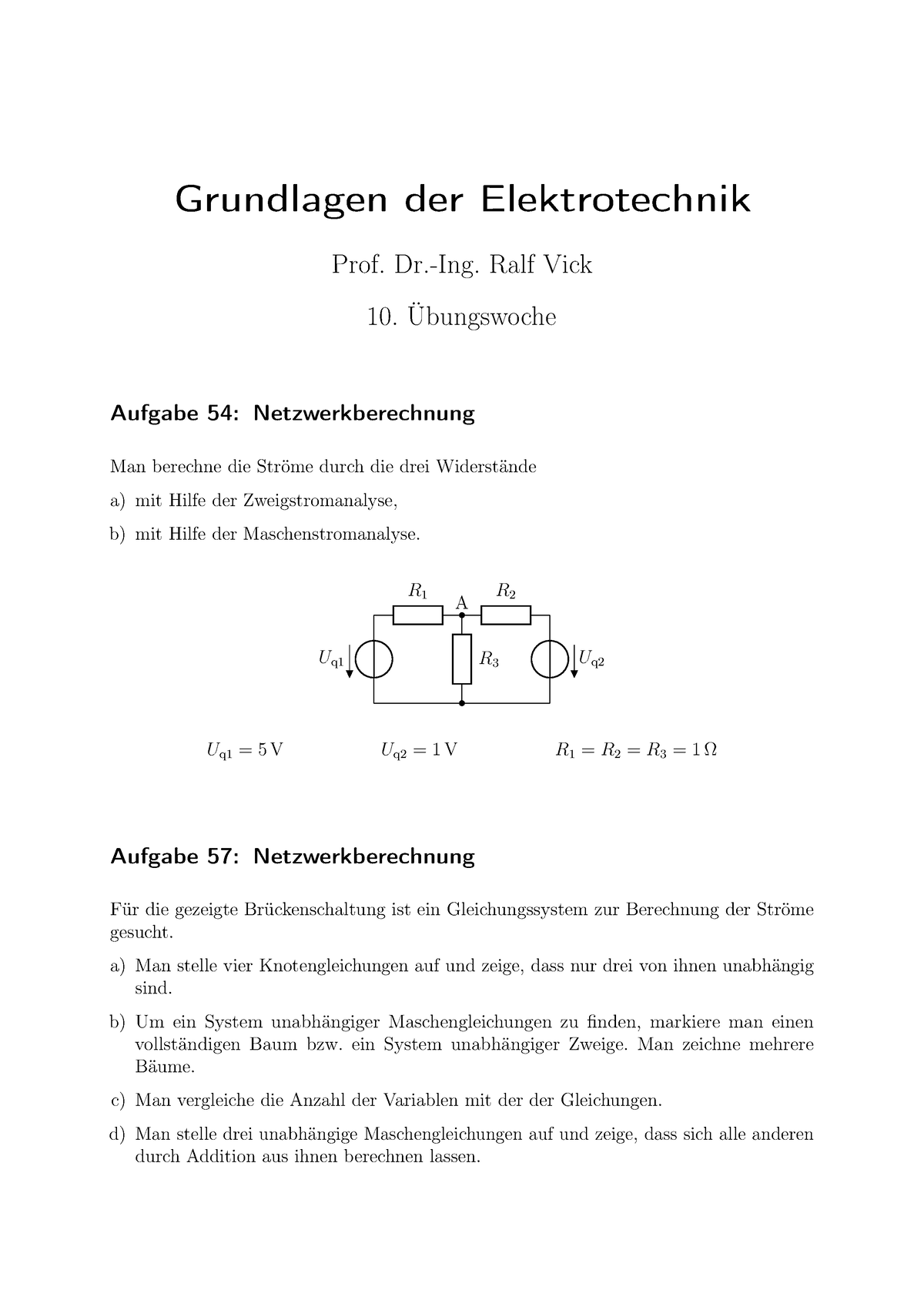 Übung 10 - Winter - Grundlagen Der Elektrotechnik Prof. Dr.-Ing. Ralf ...