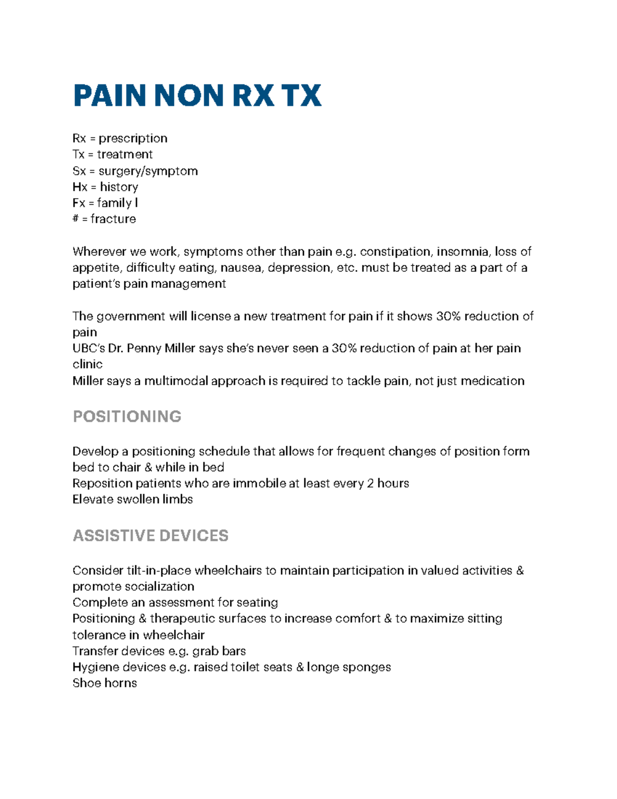Module 6 - PAIN NON RX TX Rx = prescription Tx = treatment Sx = surgery ...