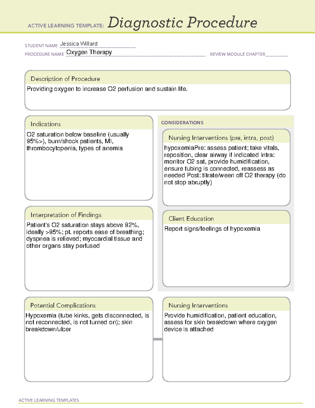 Oxygen Therapy Ati Learning Templete - Active Learning Templates 