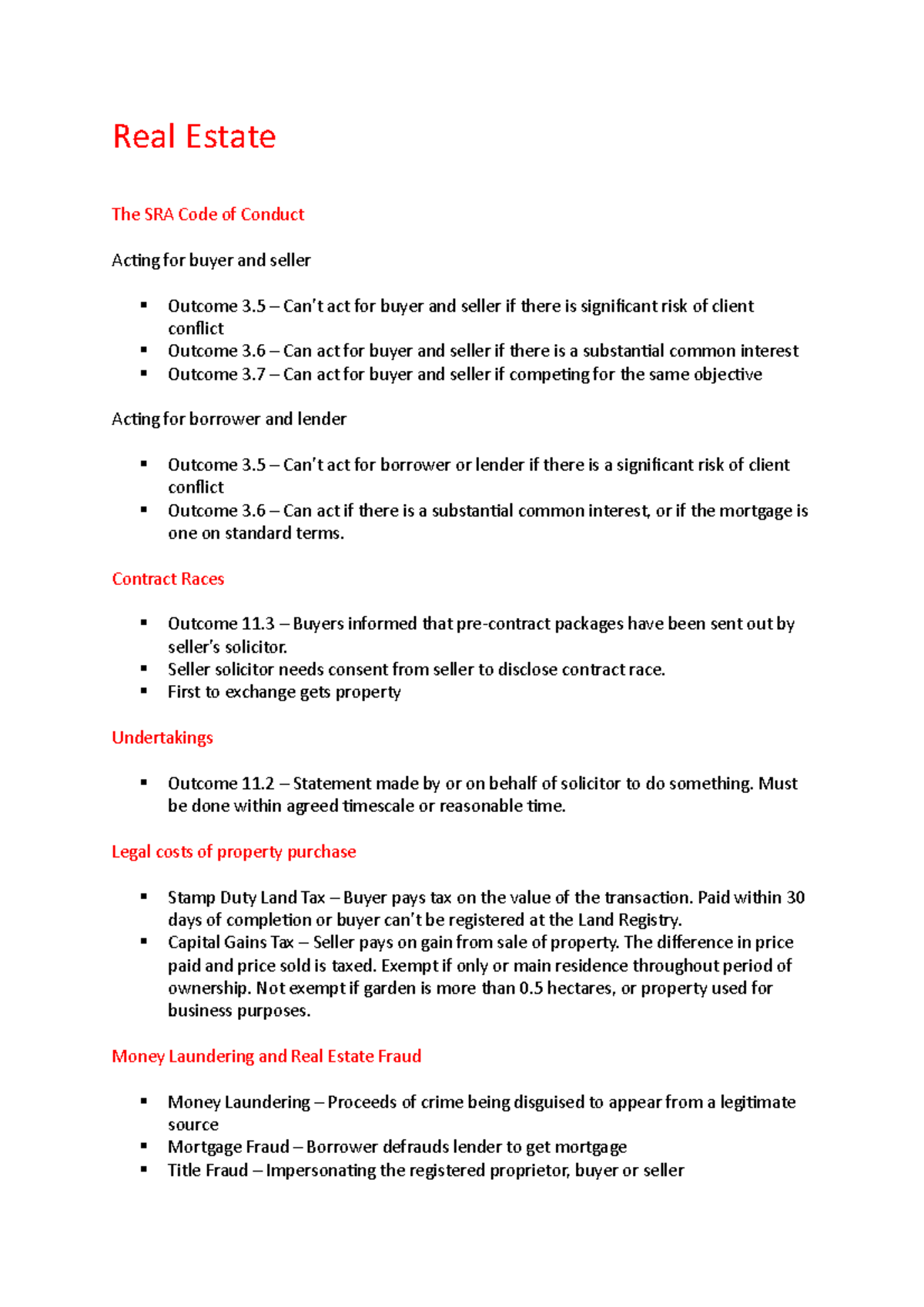 Real Estate Revision 2 Lecture notes 19 Real Estate The SRA Code