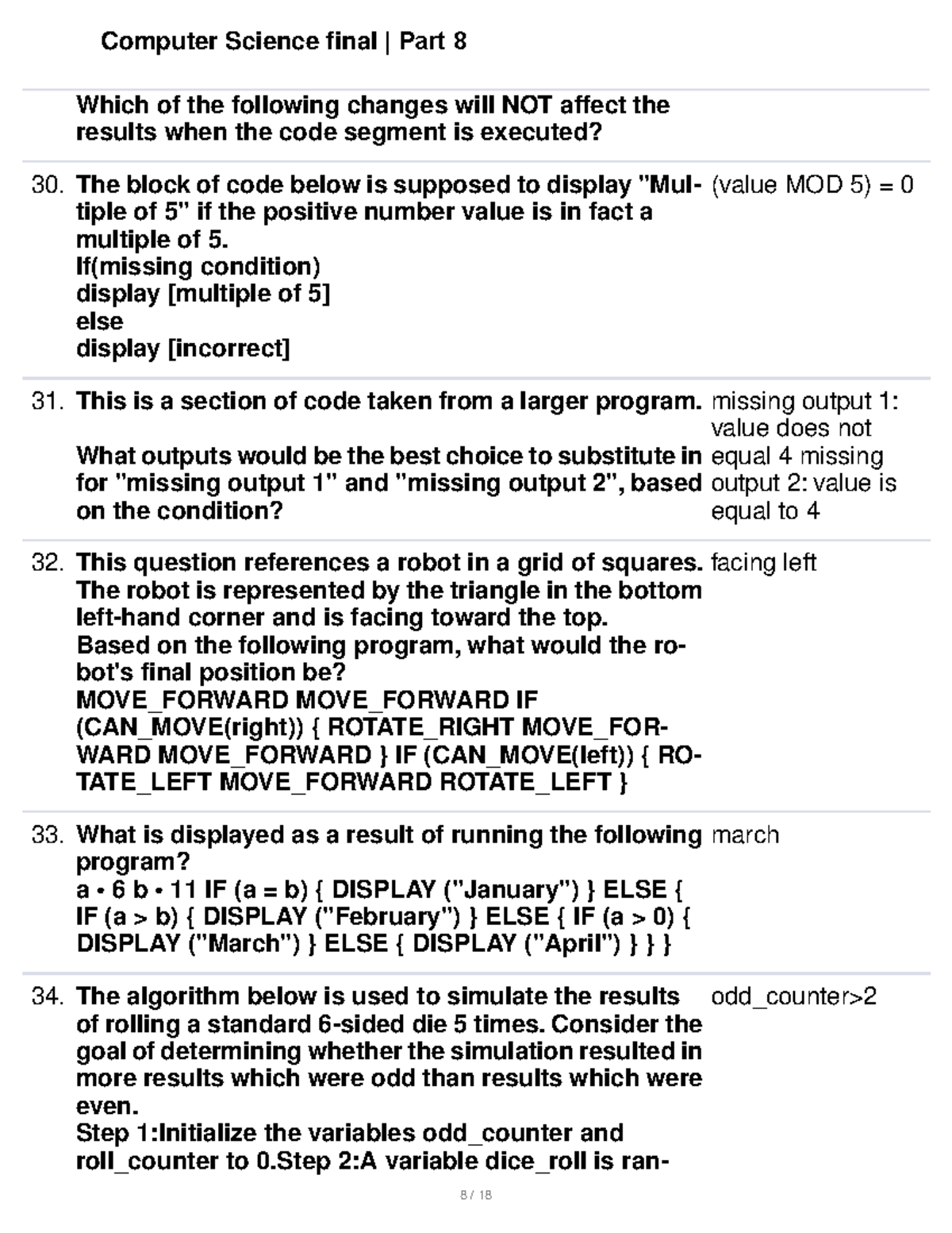Computer Science final Part8 - Computer Science final | Part 8 Which of ...
