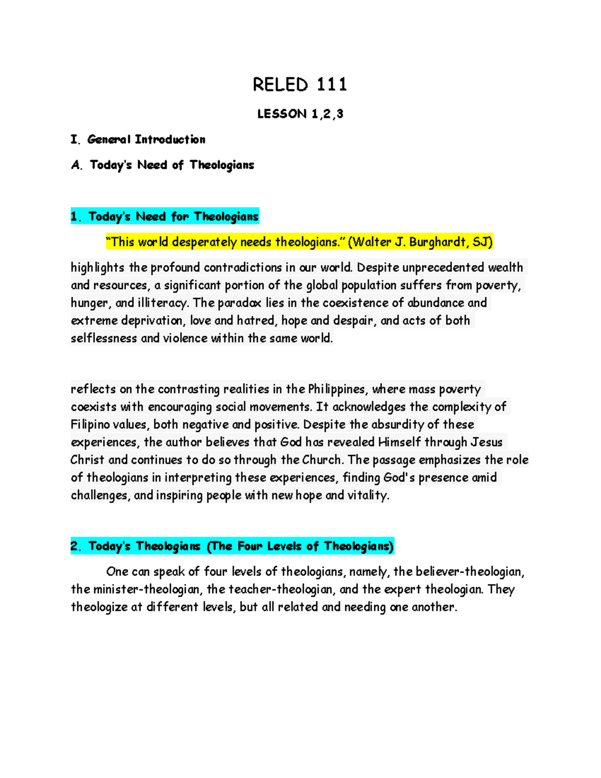 Reled-111- Print - Lectures - RELED 111 LESSON 1,2, I. General ...