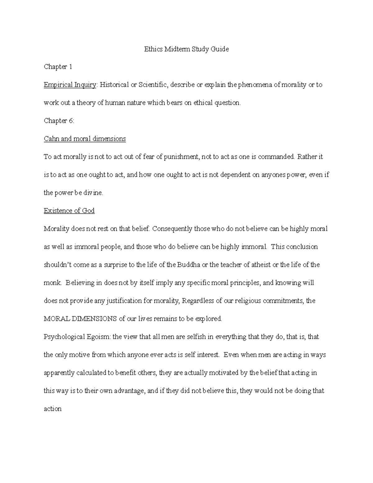 Ethics Study Guide - Ethics Midterm Study Guide Chapter 1 Empirical ...