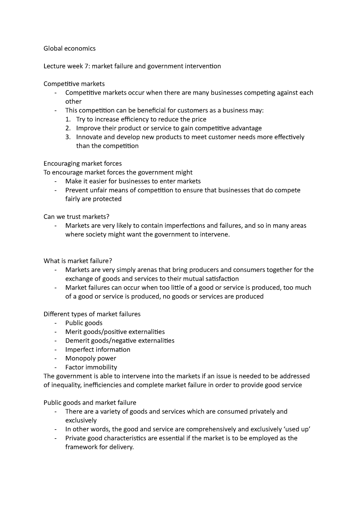 Market failure and government intervention Global economics Lecture