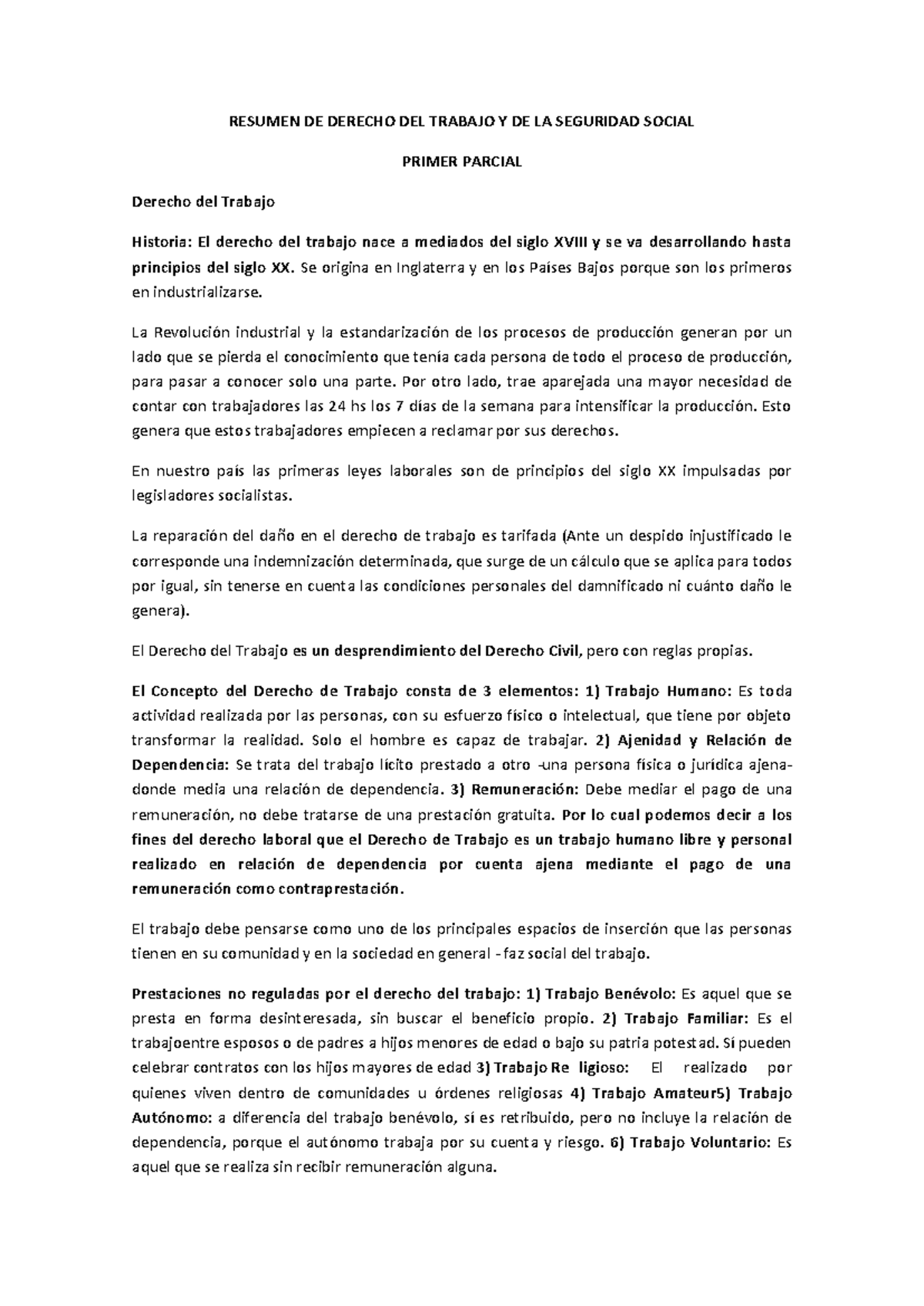 RESUMEN DE DERECHO DEL TRABAJO Y DE LA SEGURIDAD SOCIAL - Se origina en ...