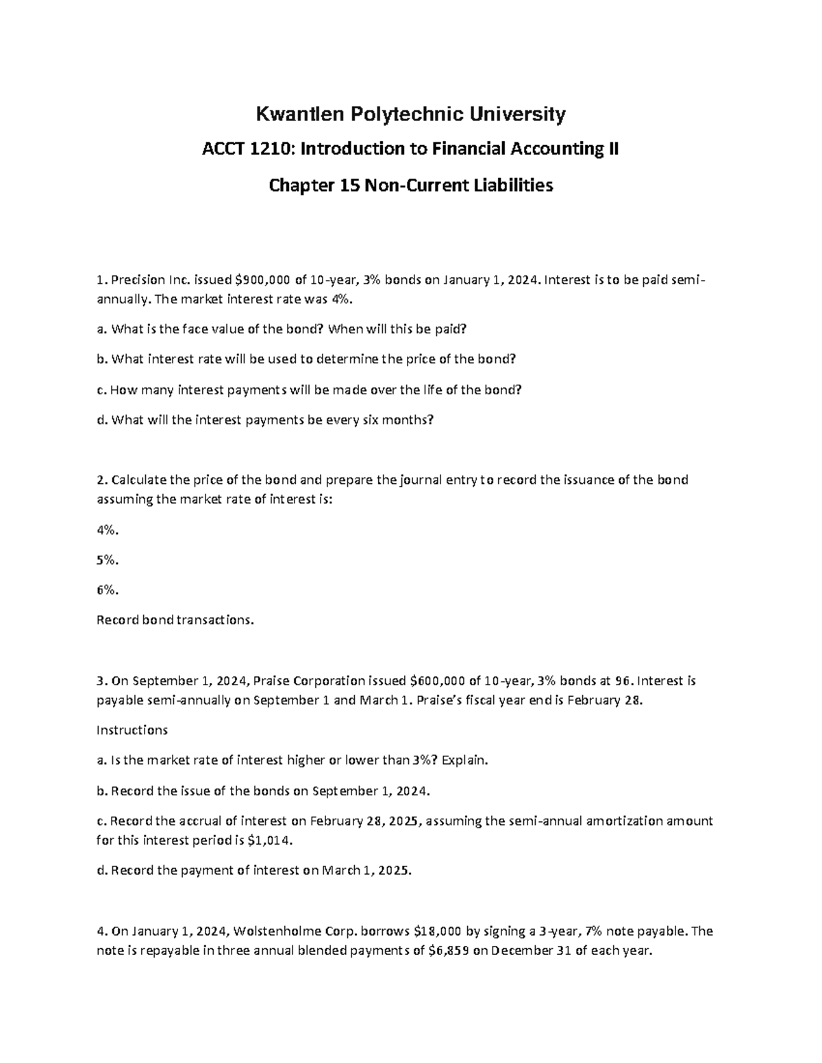 ACCT 1210 Chapter 15 - Non-Current Liabilities Practice Questions ...