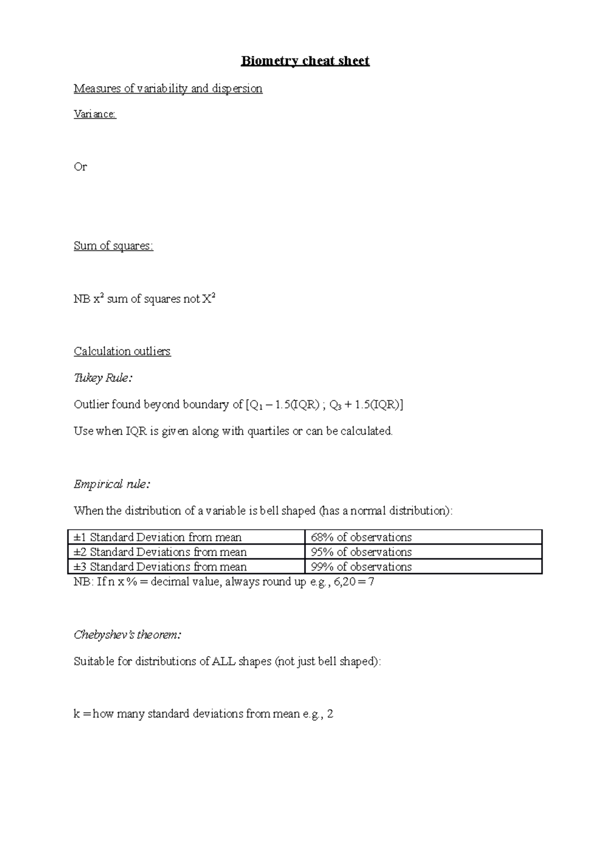 Biometry214 notes for second year for students Biometry cheat sheet