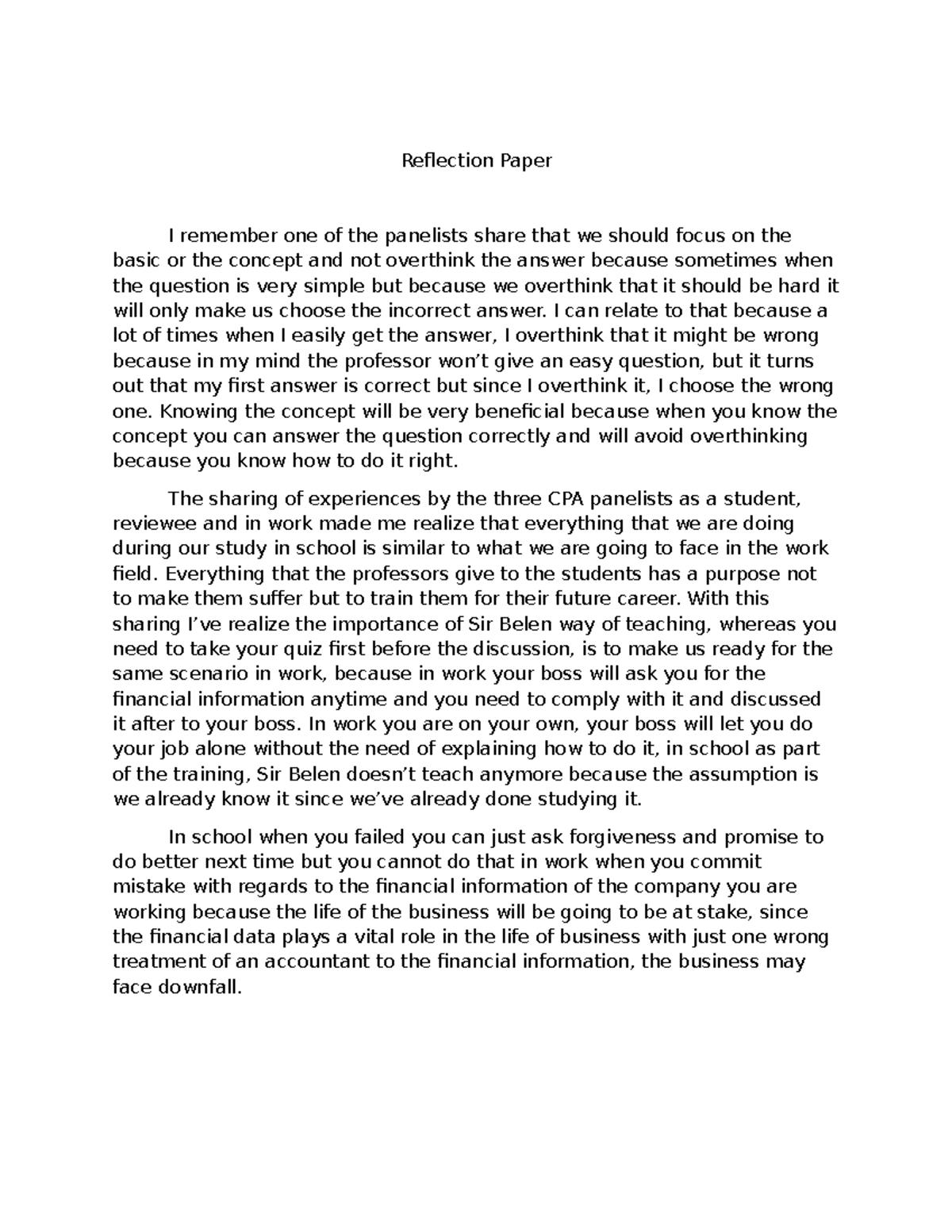 Reflection Paper MAS - I remember one of the panelists share that we ...