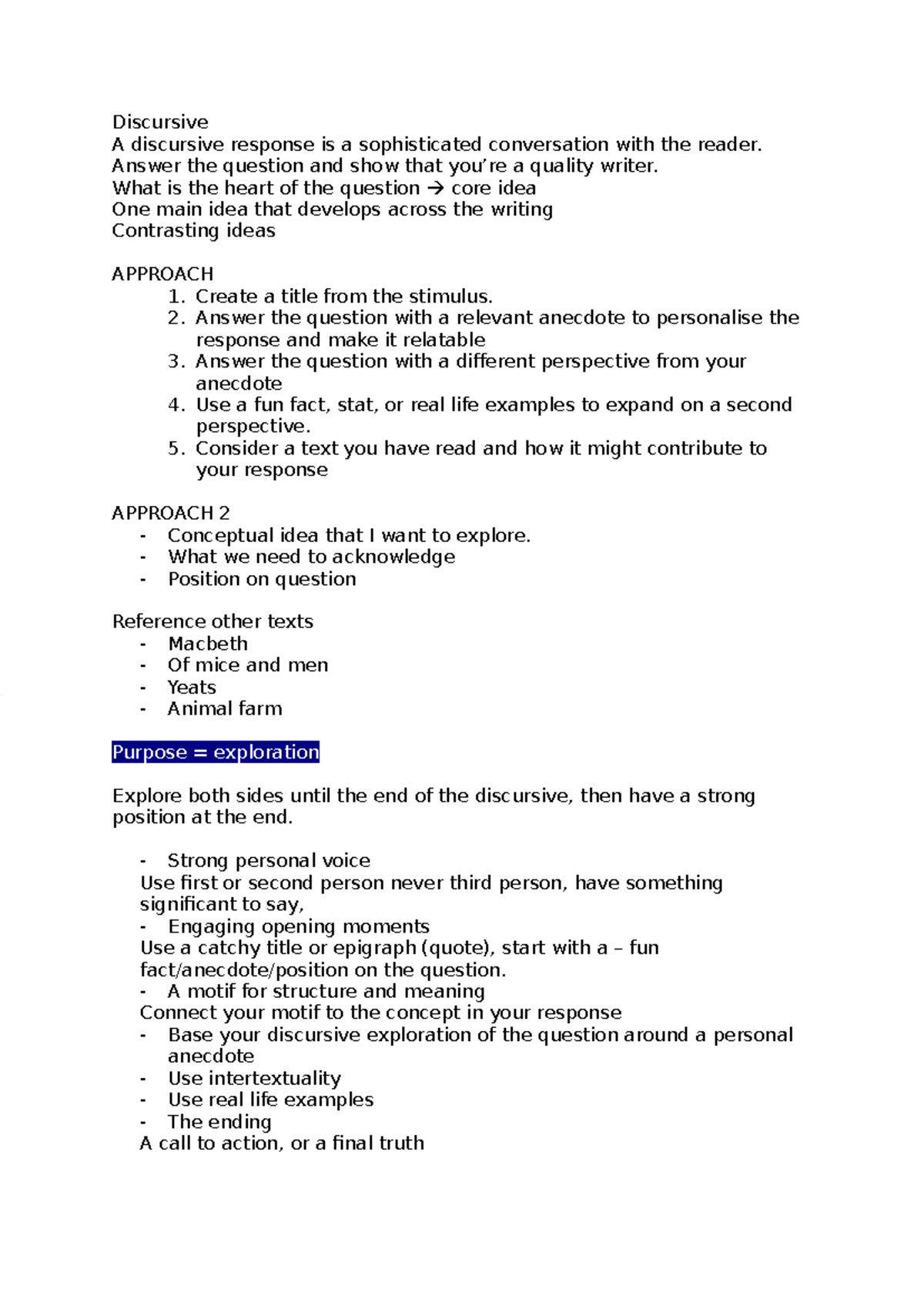 Discursive - Answer the question and show that you’re a quality writer ...