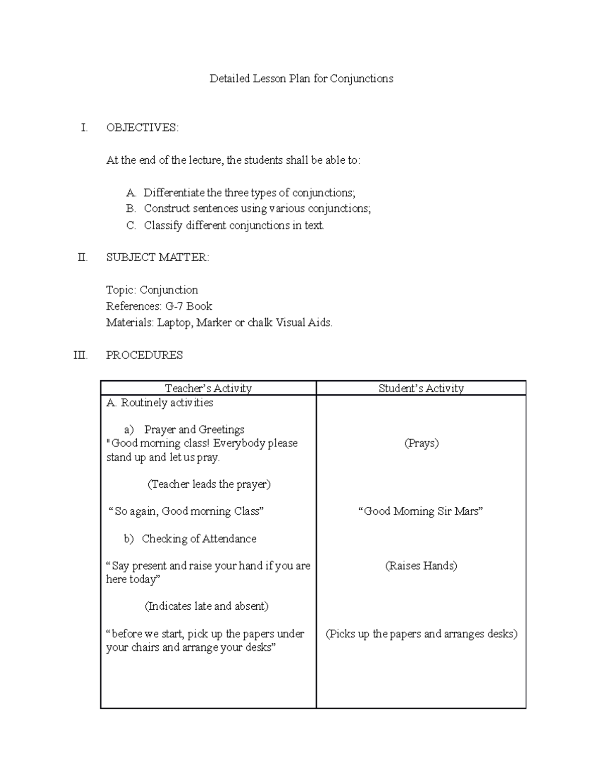 MARS - A-Detailed-Lesson-Plan-for-Conjunctions-docx - Aircraft ...