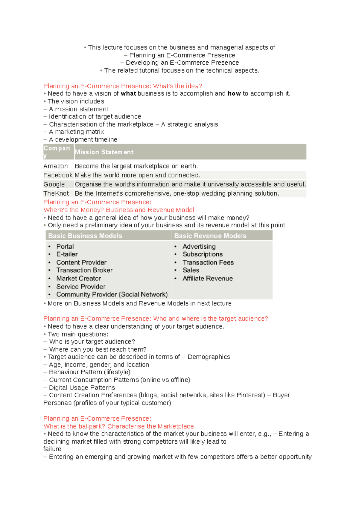 Lec 2 - Lecture Notes 2 - This Lecture Focuses On The Business And ...