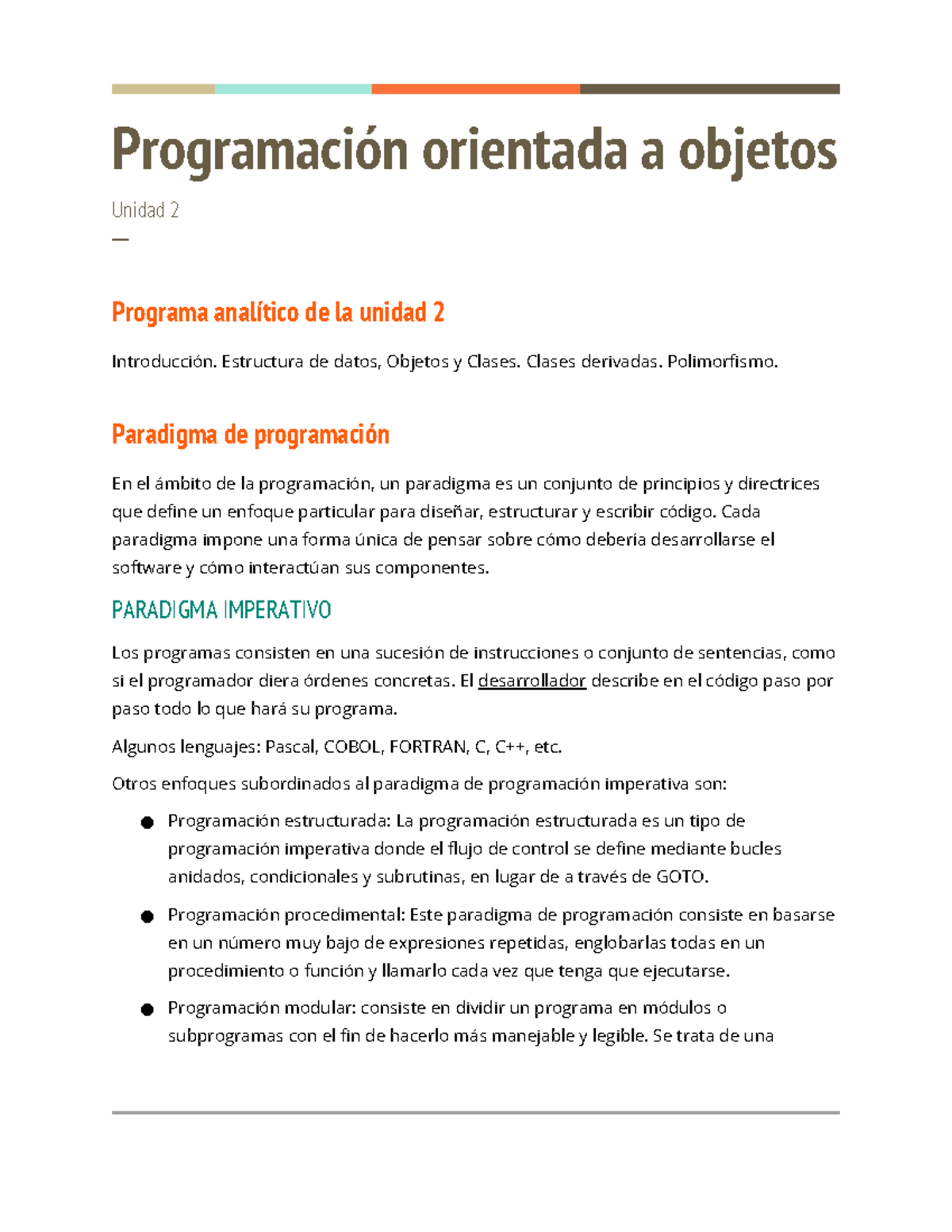 ED unidad 2 - julio tentor - Programación orientada a objetos Unidad 2 ...