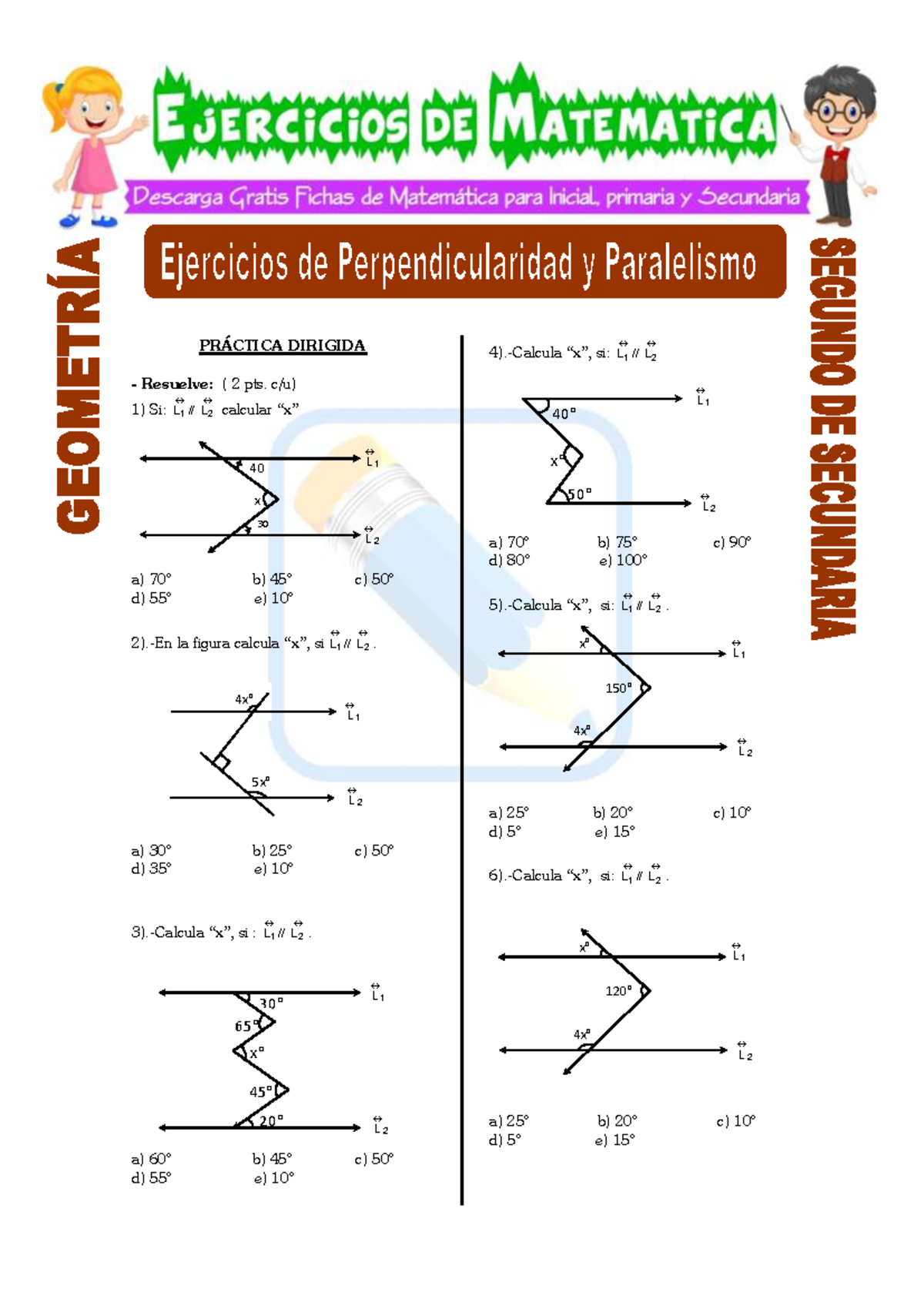 Ejercicios de Perpendicularidad y Paralelismo para Segundo de ...
