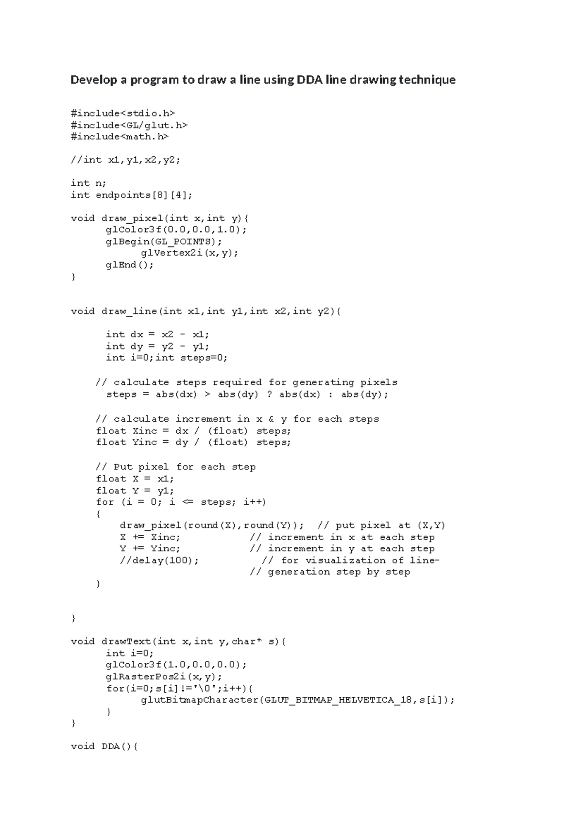 CGV 3rd week lab programs - Develop a program to draw a line using DDA ...