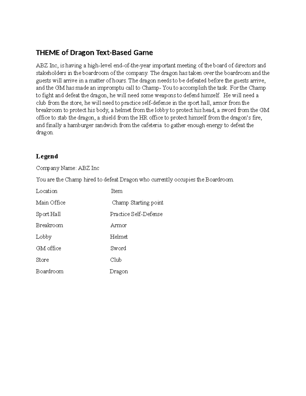 53 Project OneDragonTextGame THEME of Dragon TextBased Game ABZ