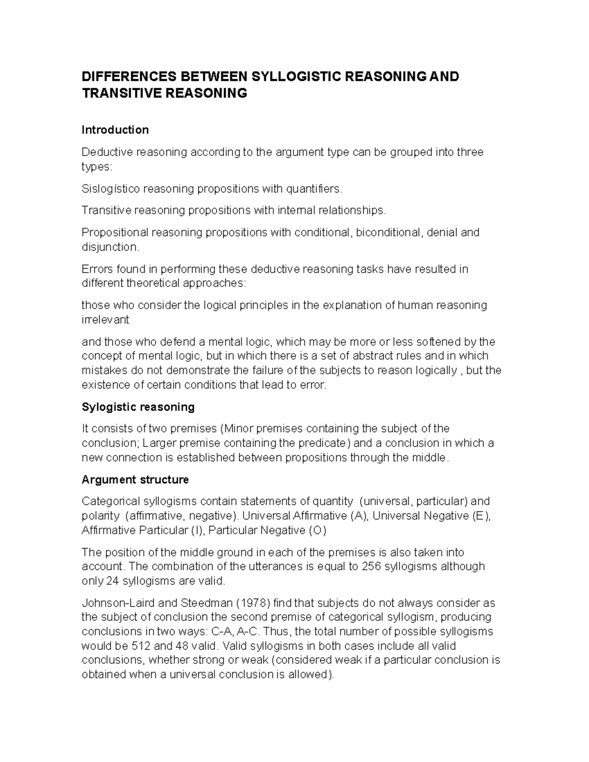 Differences between syllogistic reasoning and transitive reasoning ...