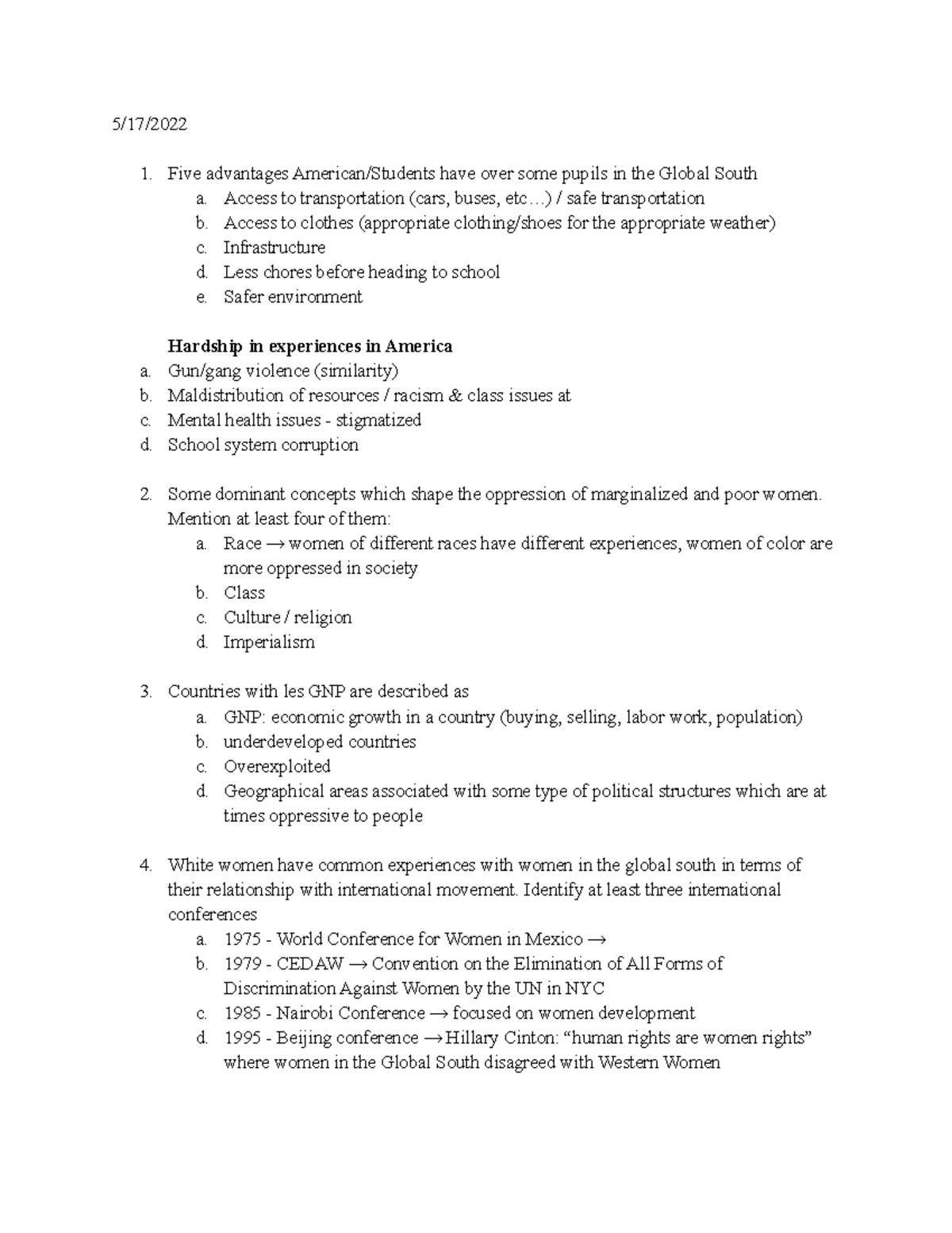 WMST 233 - Final Study guide - 5/17/ Five advantages American/Students ...