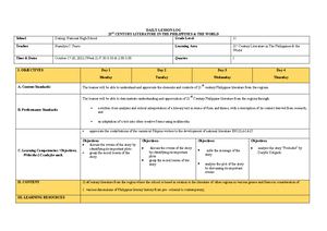 Diass DLP WEEK 3 - Grades 1 to 12 DAILY LESSON LOG School Dalirig ...