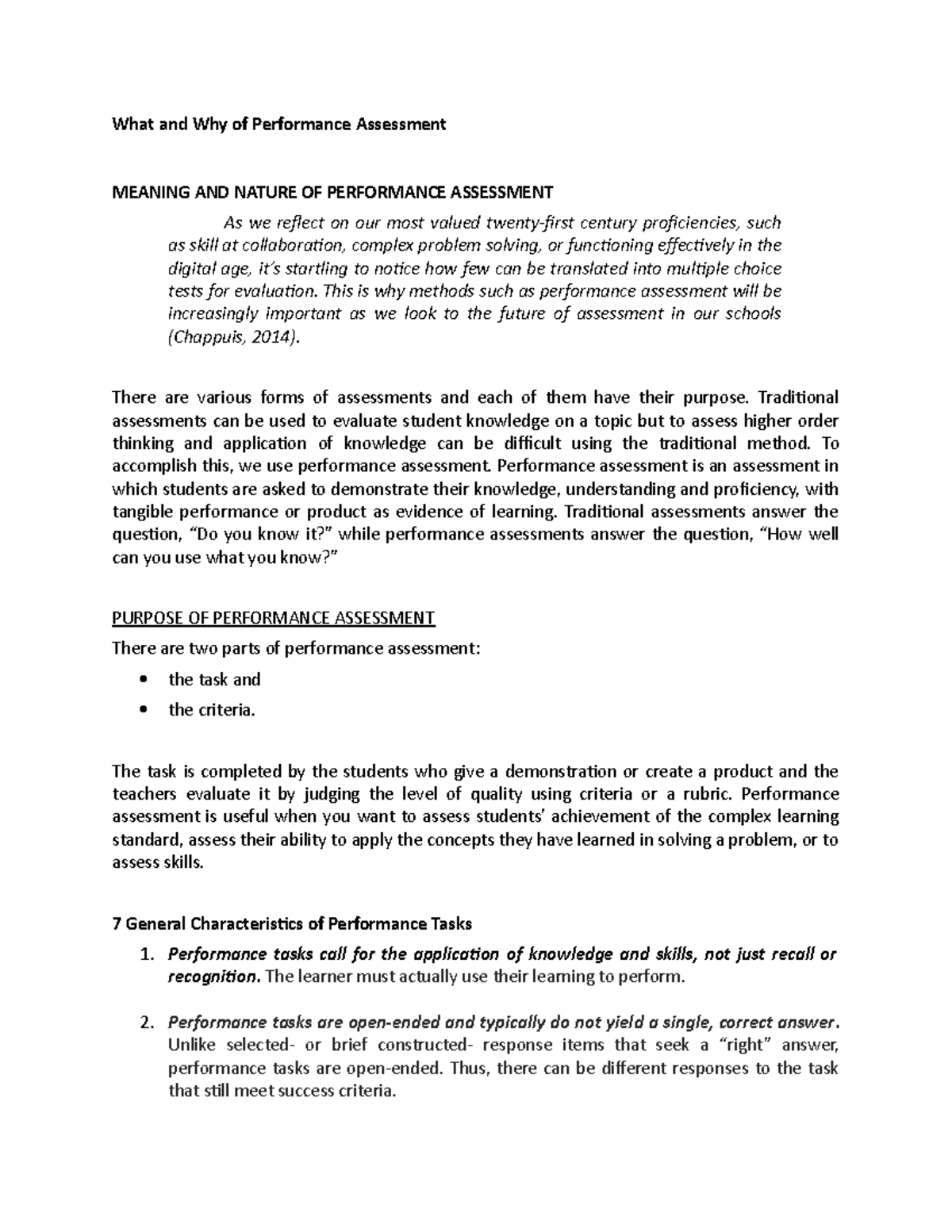 What and Why of Performance Assessment - This is why methods such as ...