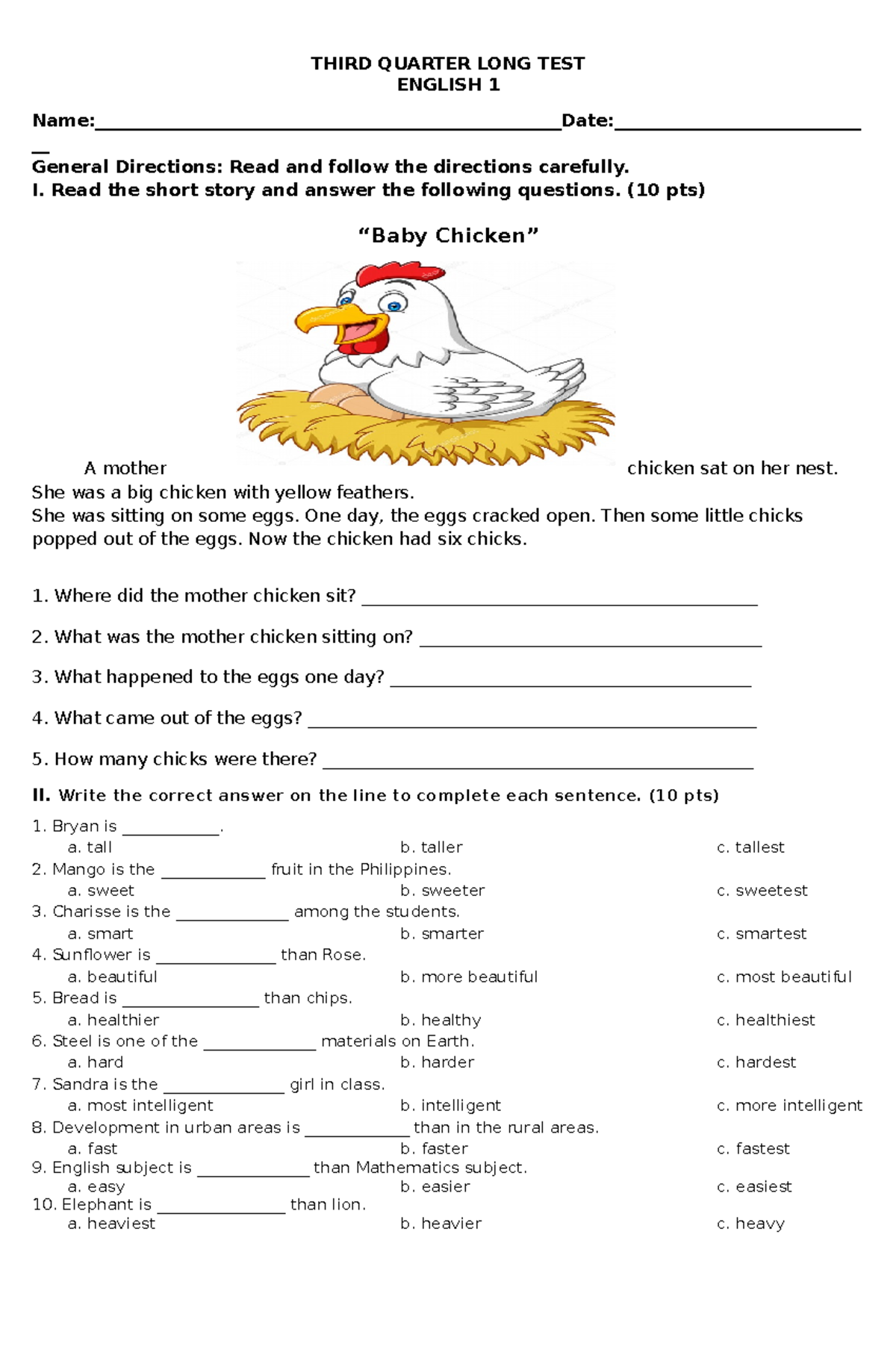 English 1 exam - These are legit documents - THIRD QUARTER LONG TEST ...