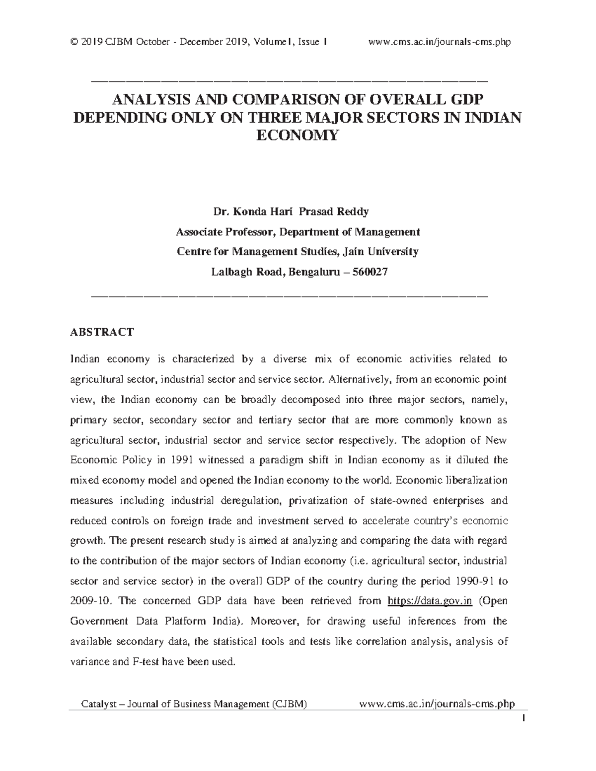Analysis and Comparison of Overall GDP Catalyst Journal of Business