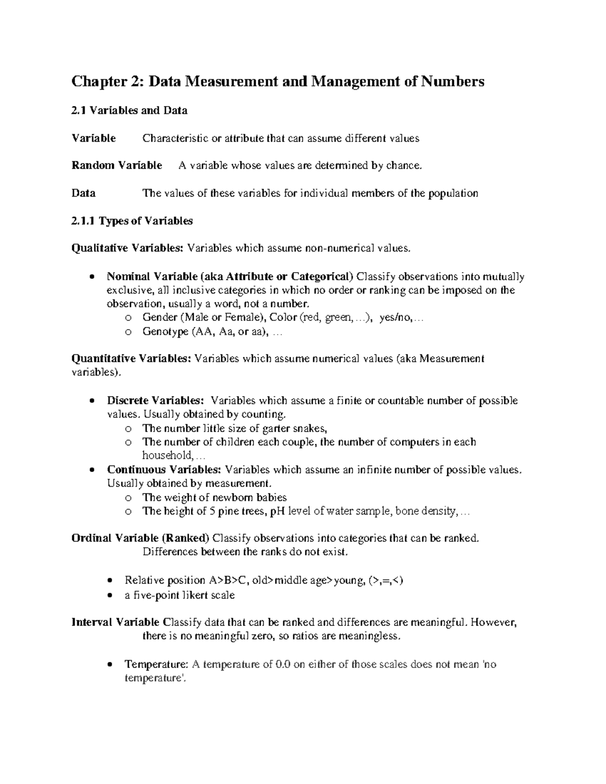 STA3173 Chapter 2 - Lecture notes 2 - Chapter 2: Data Measurement and ...