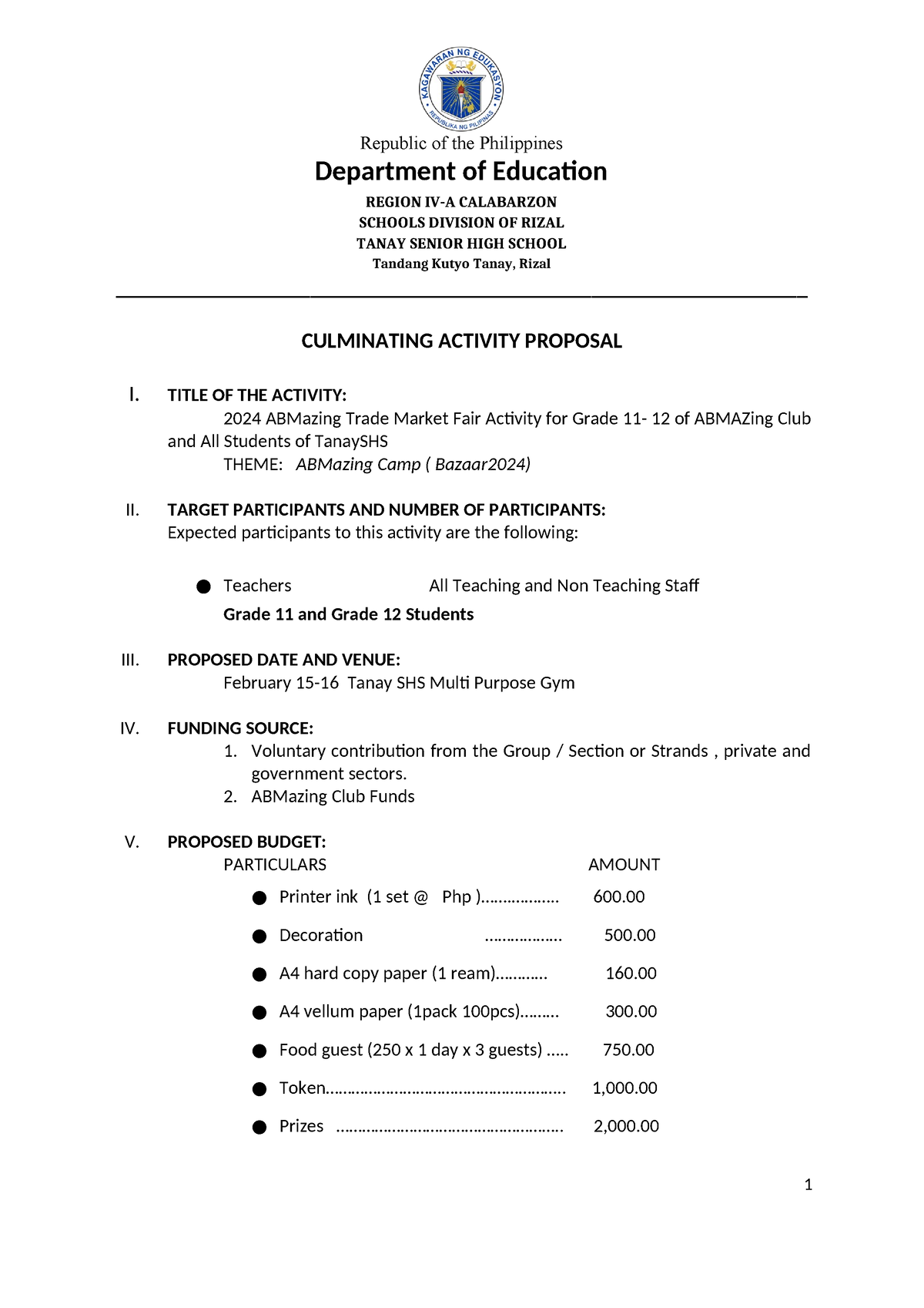 Abmzingbazaar 2024 Proposal Letter Republic of the Philippines