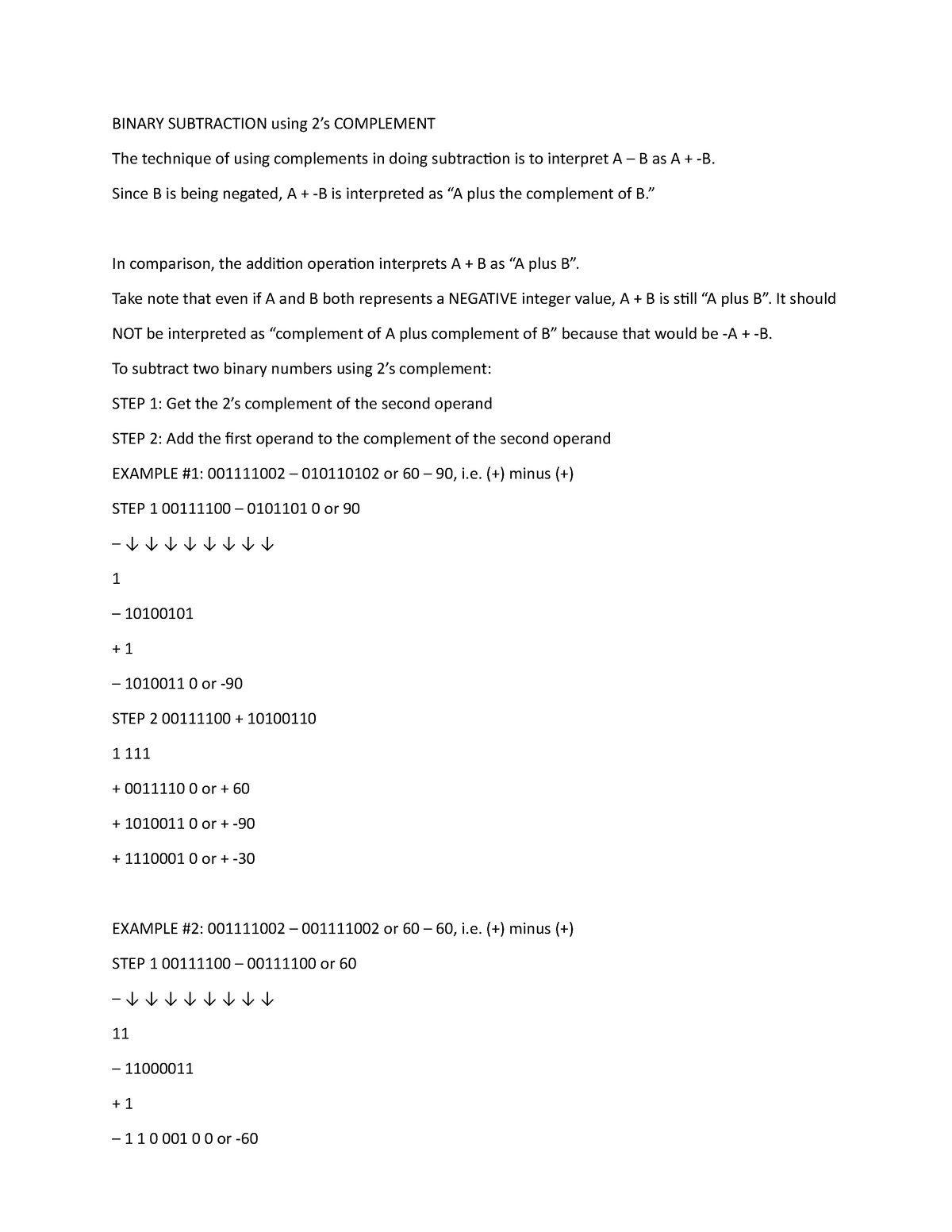 Binary Subtraction Using 2’s Complement - BINARY SUBTRACTION Using 2’s ...