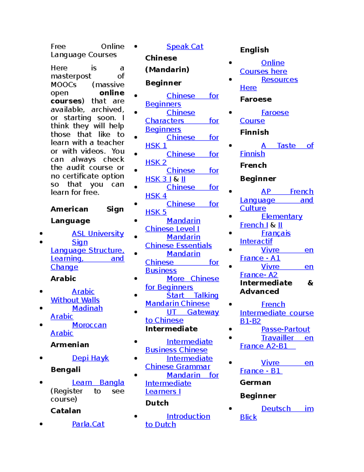 FREE Online Language Courses. Masterpost - Free Online Language Courses ...