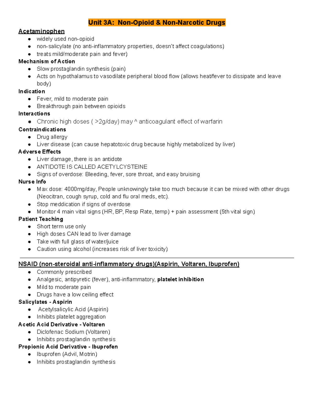 Unit 3A & 3B lecture notes PHAR1000 - Unit 3A: Non-Opioid & Non ...