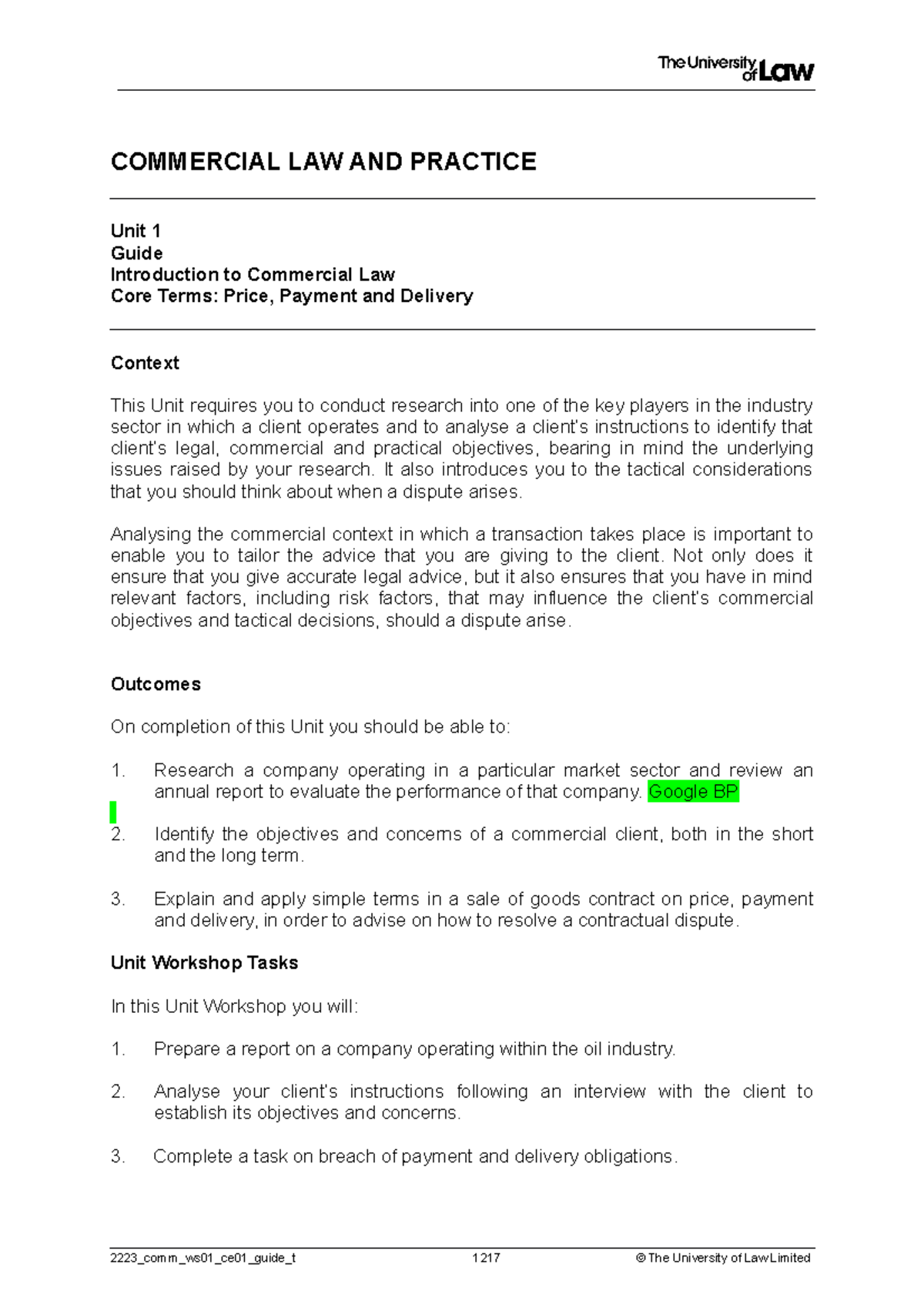 UTF-8''2223 comm ws01 ce01 guide t - COMMERCIAL LAW AND PRACTICE Unit 1 ...
