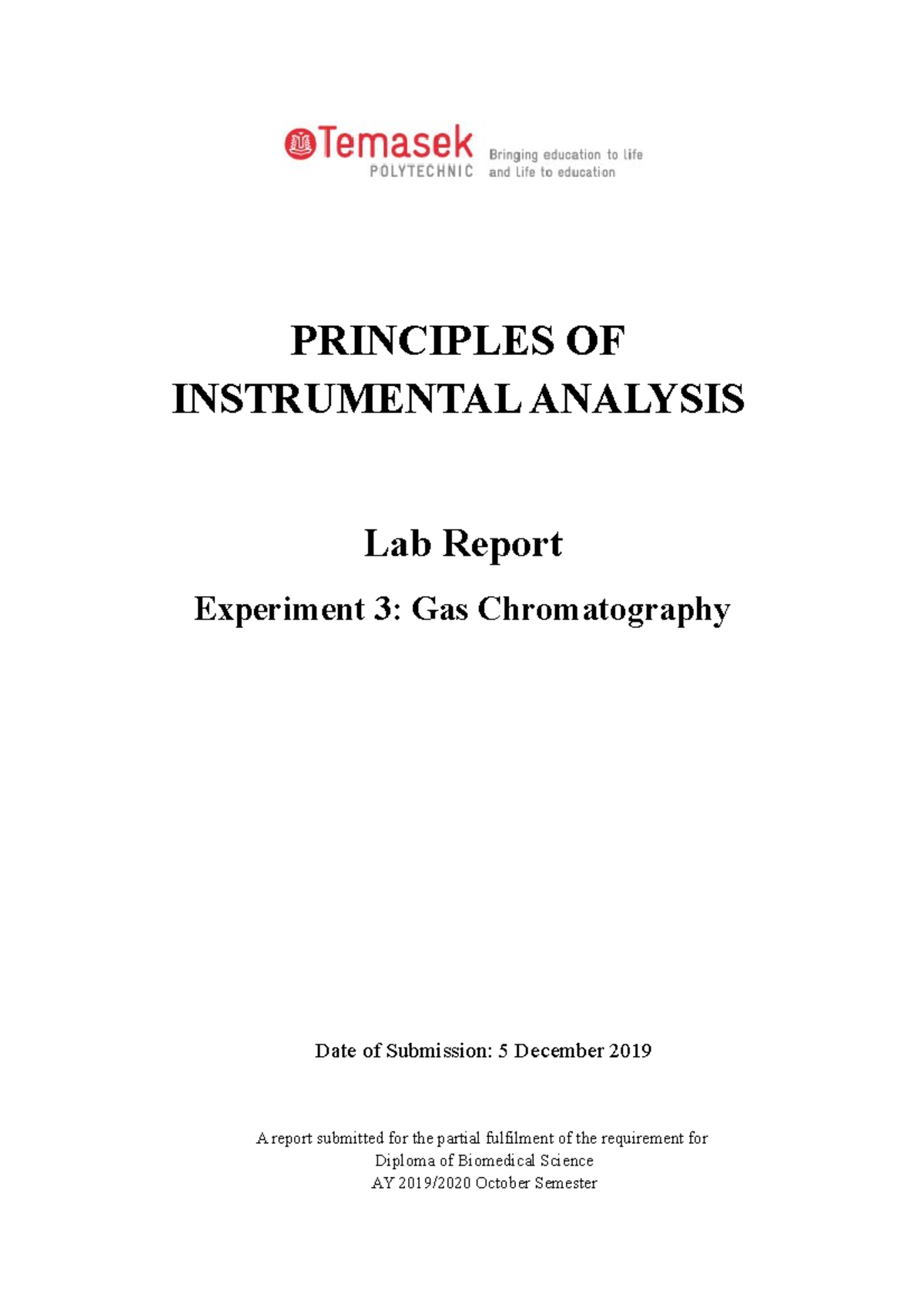 PIA Lab Report (Gas Chromatography) TP Studocu