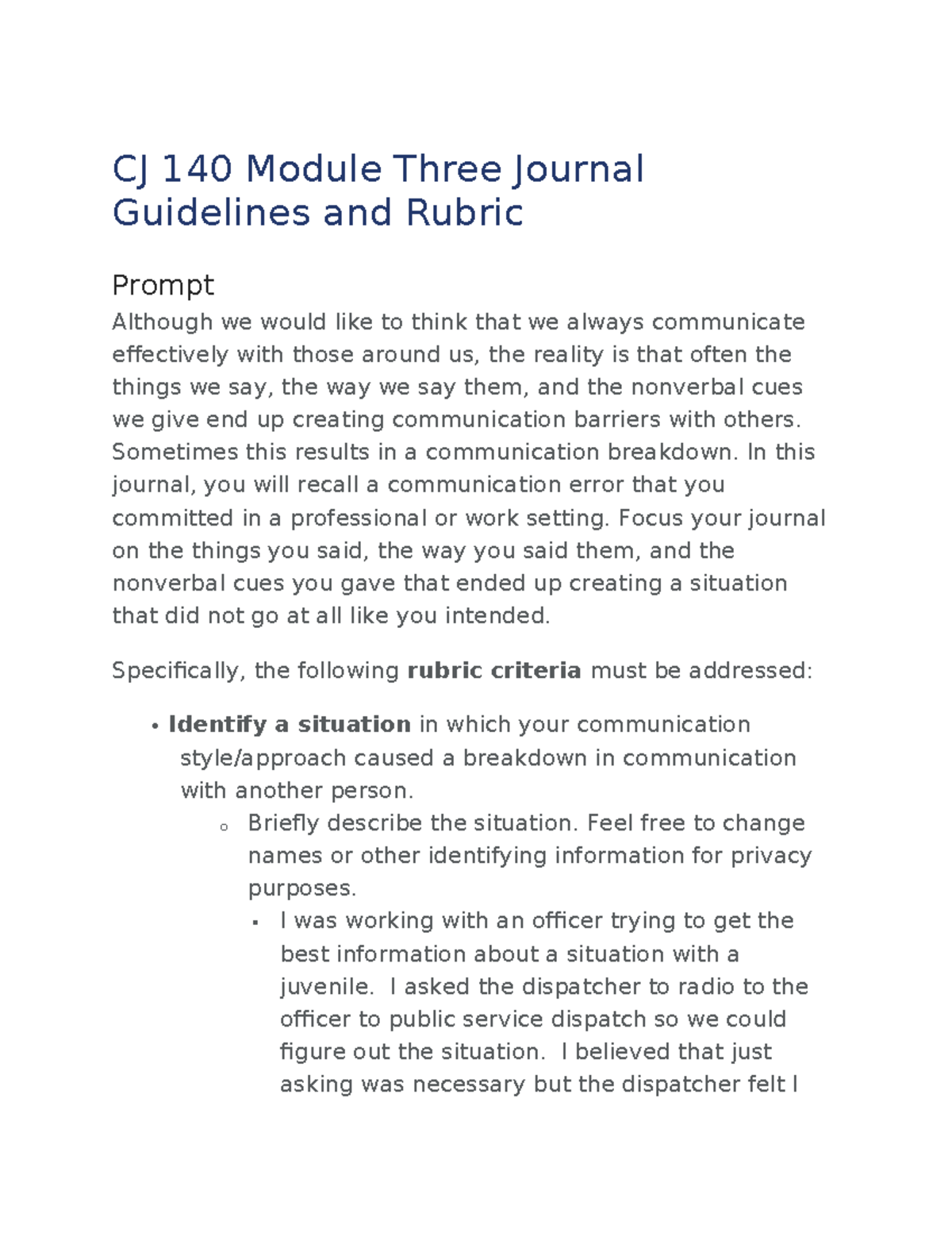 CJ 140 Mod 3 Journal - CJ 140 Module Three Journal Guidelines and ...