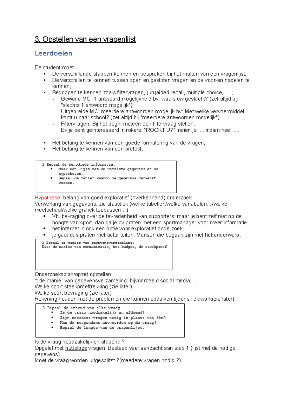 H3 Opstellen Vragenlijst - 3. Opstellen Van Een Vragenlijst Leerdoelen ...